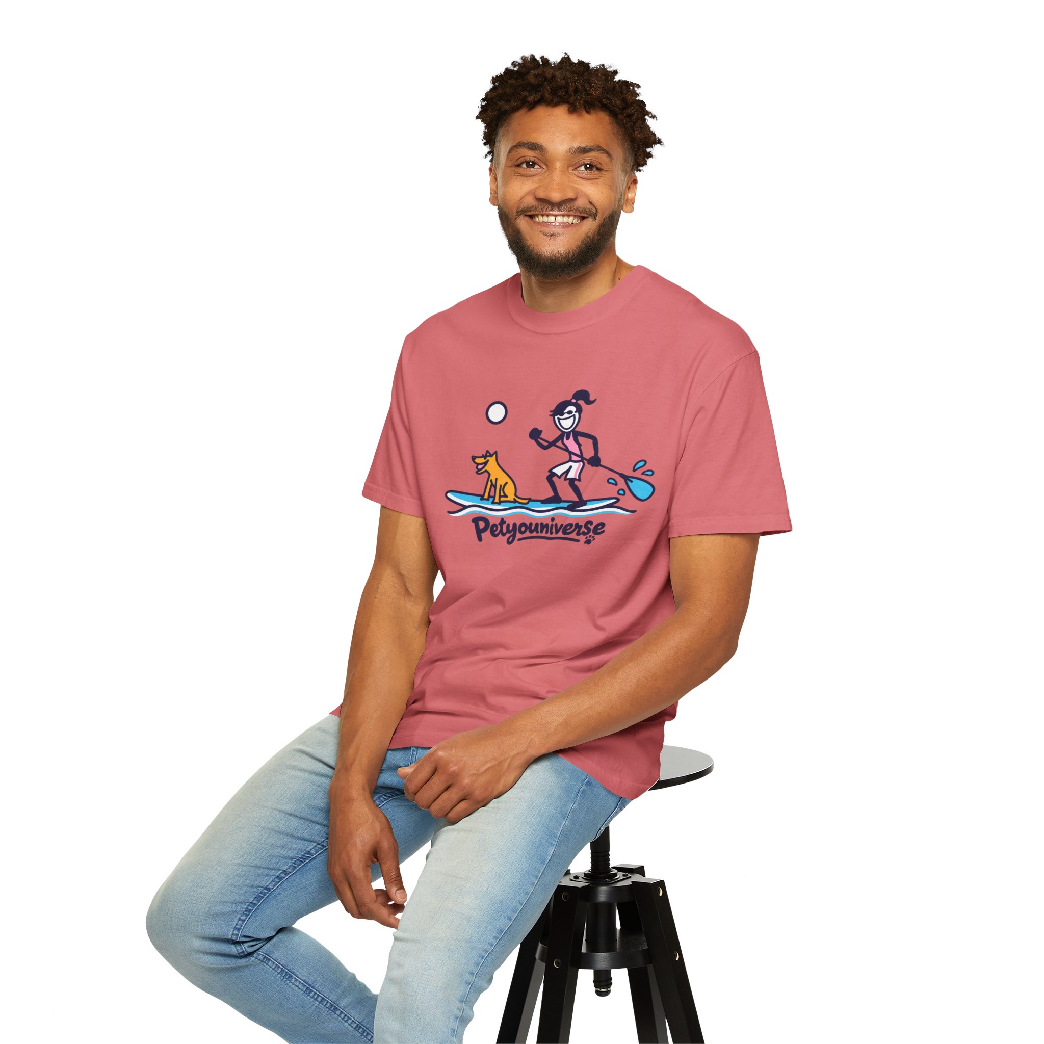 Paddleboarding Pup Graphic T-Shirt — "Petyouniverse" Dog & Owner Paddleboard Tee - Image 103