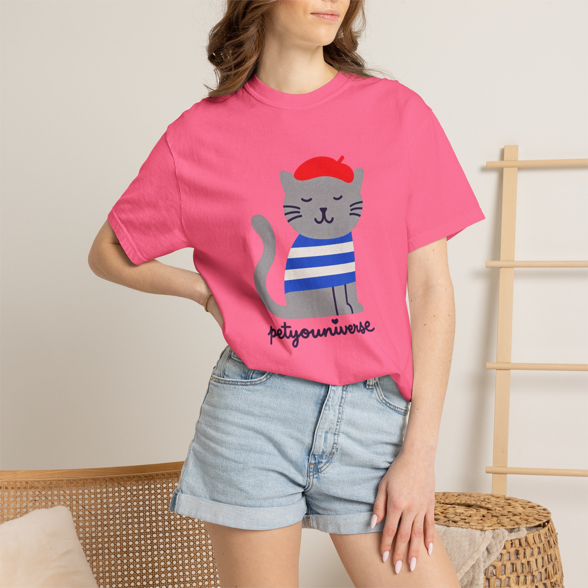 Cat Graphic T-Shirt — "petiyouniverse" Cute French Cat Tee - Image 110