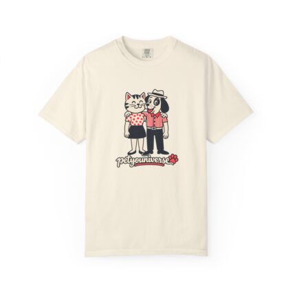 Retro Cat & Dog Couple T-Shirt — 'PetYoUniverse' Graphic Tee