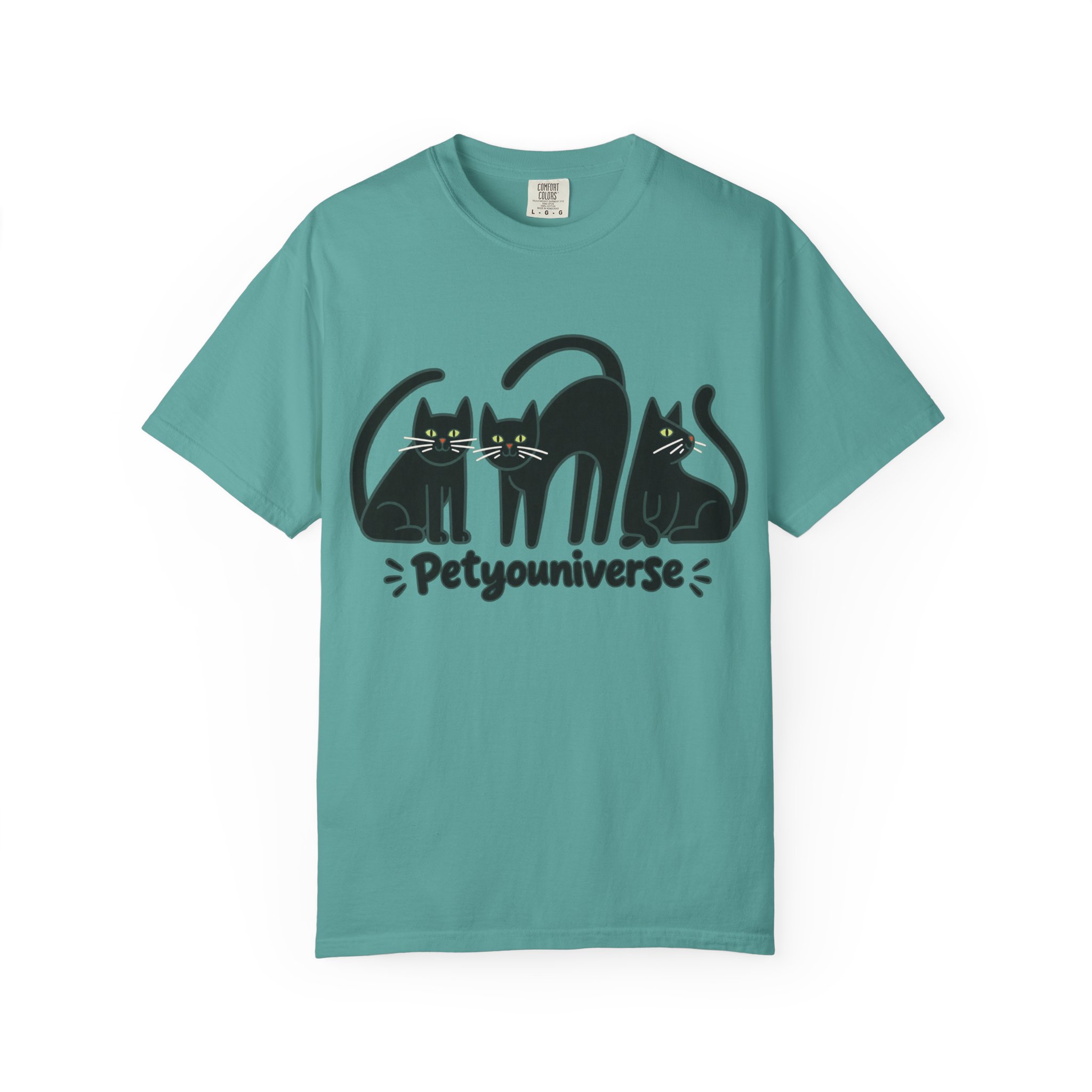 Cat T-Shirt — "Petyouniverse" Black Cat Trio Graphic Tee - Image 91