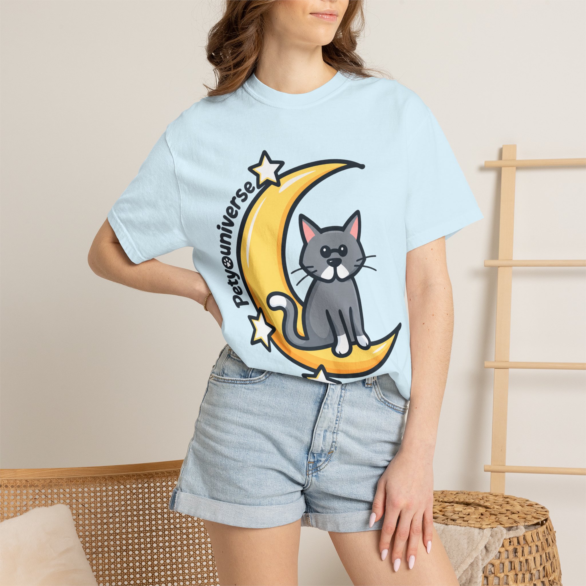 Cat on the Moon T-Shirt — "PetYoUniverse" Cute Cat Graphic Tee - Image 92