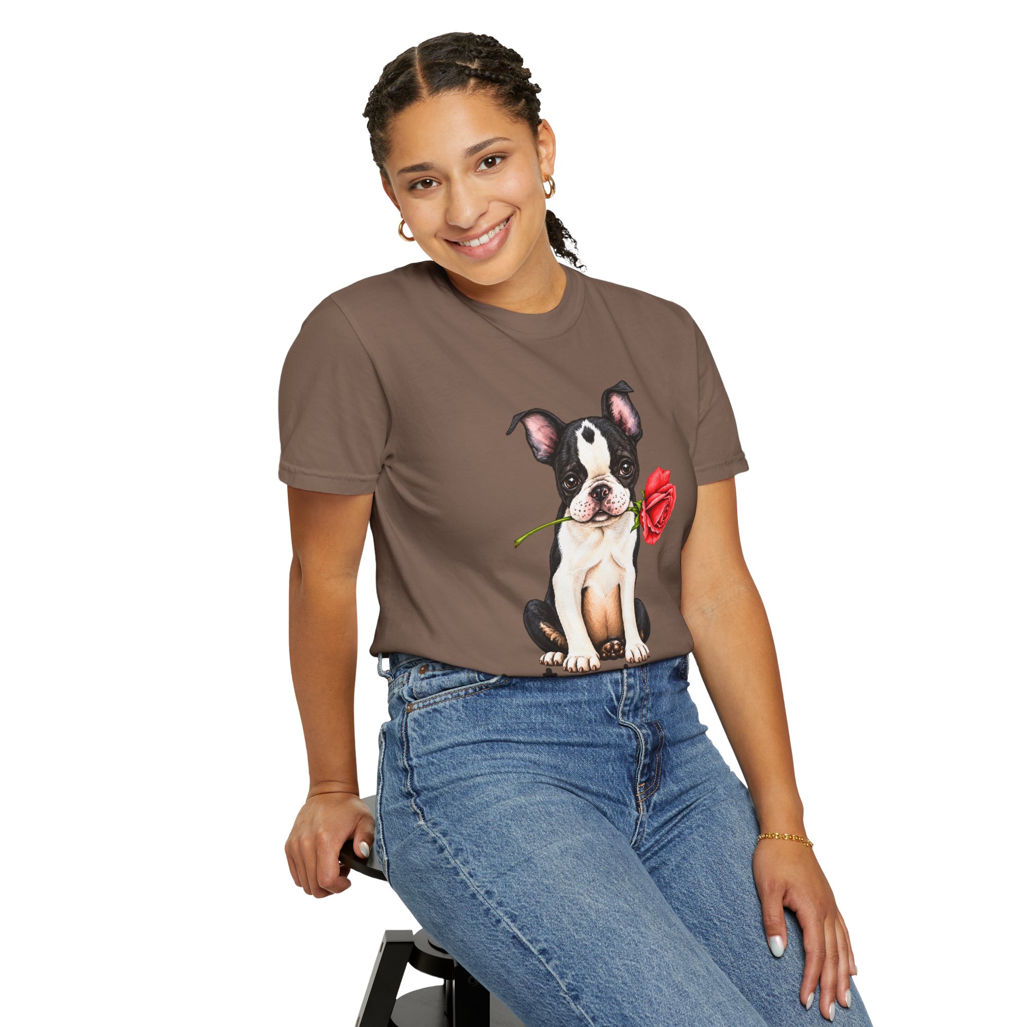 Boston Terrier Puppy Tee – Rose & "PetYoUniverse" Graphic T-Shirt - Image 33