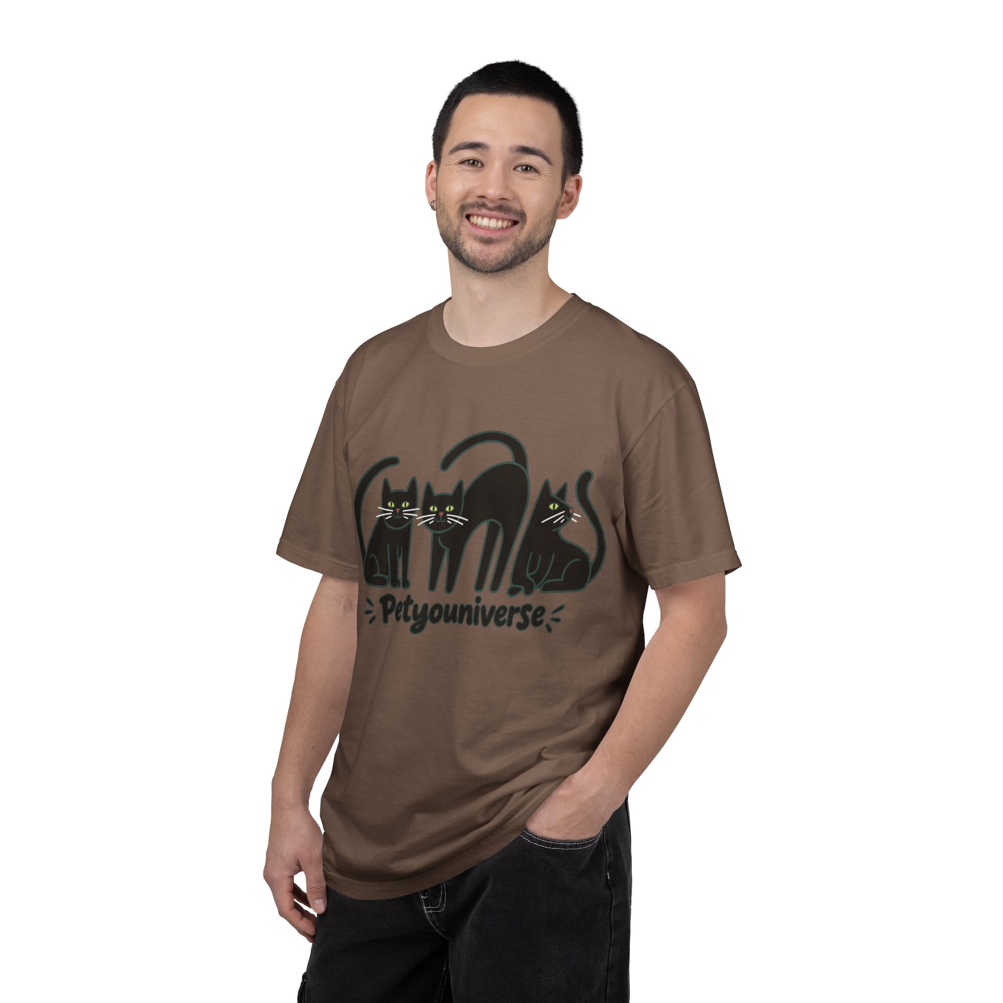 Cat T-Shirt — "Petyouniverse" Black Cat Trio Graphic Tee - Image 49