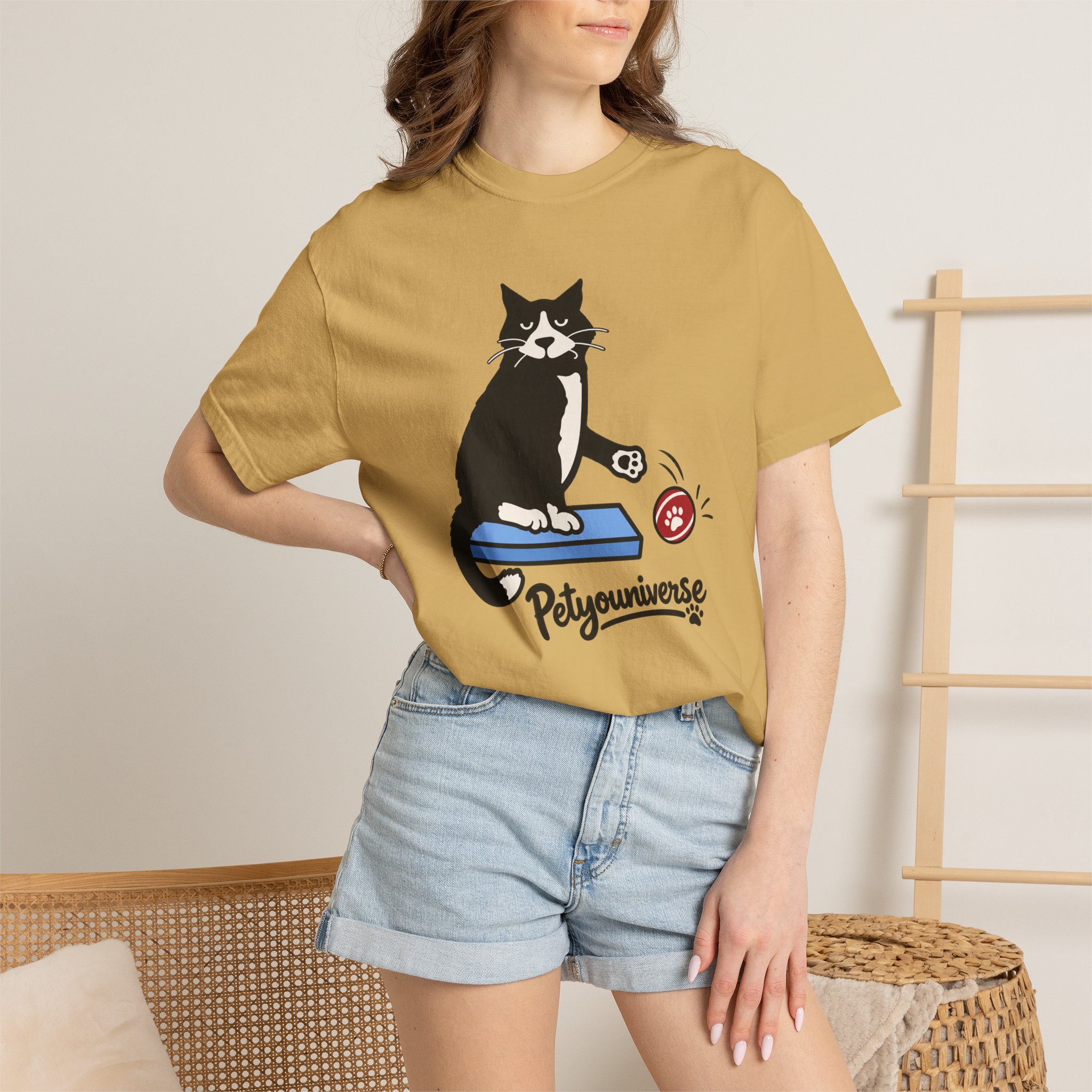 Cat on Scratch Pad Graphic T-Shirt — "Petyouniverse" Cute Paw Play Tee - Image 29