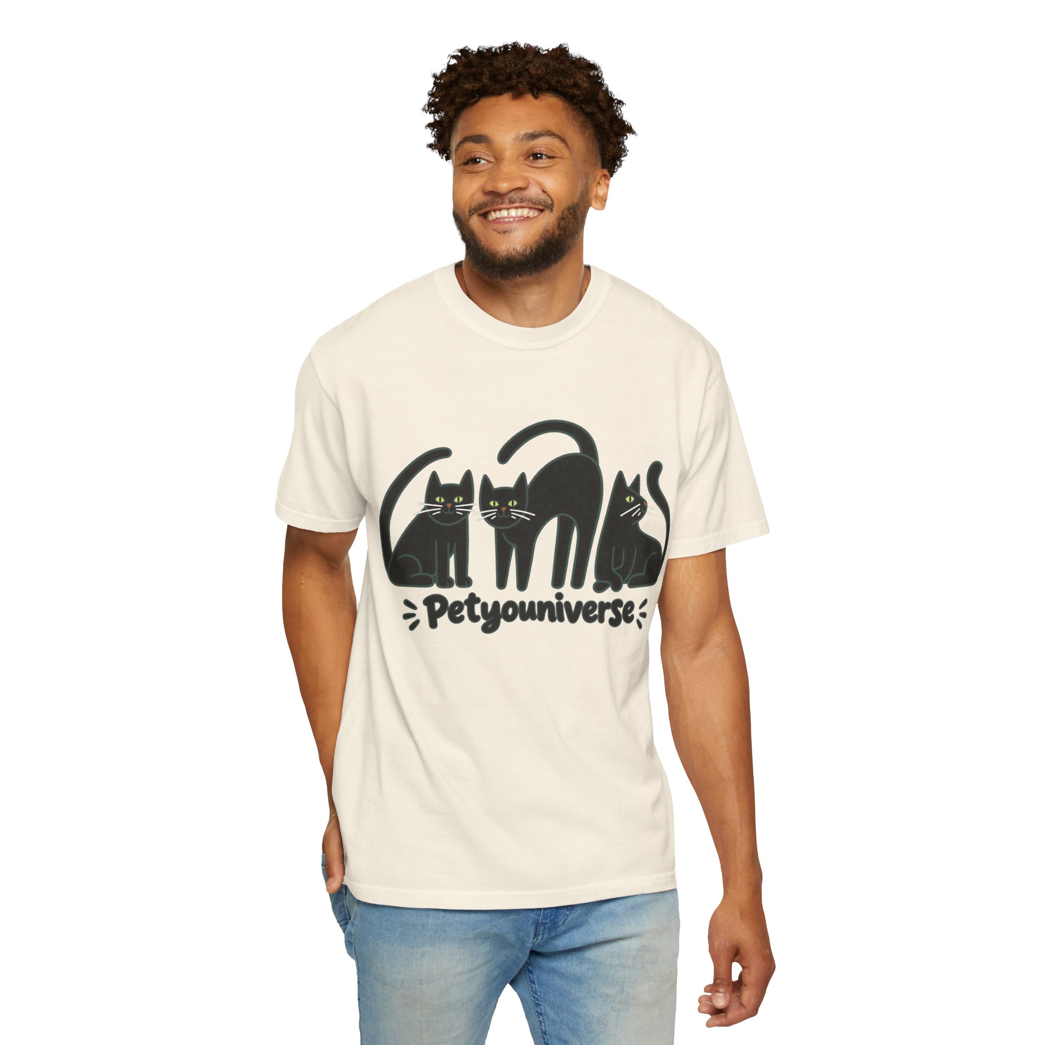 Cat T-Shirt — "Petyouniverse" Black Cat Trio Graphic Tee - Image 16