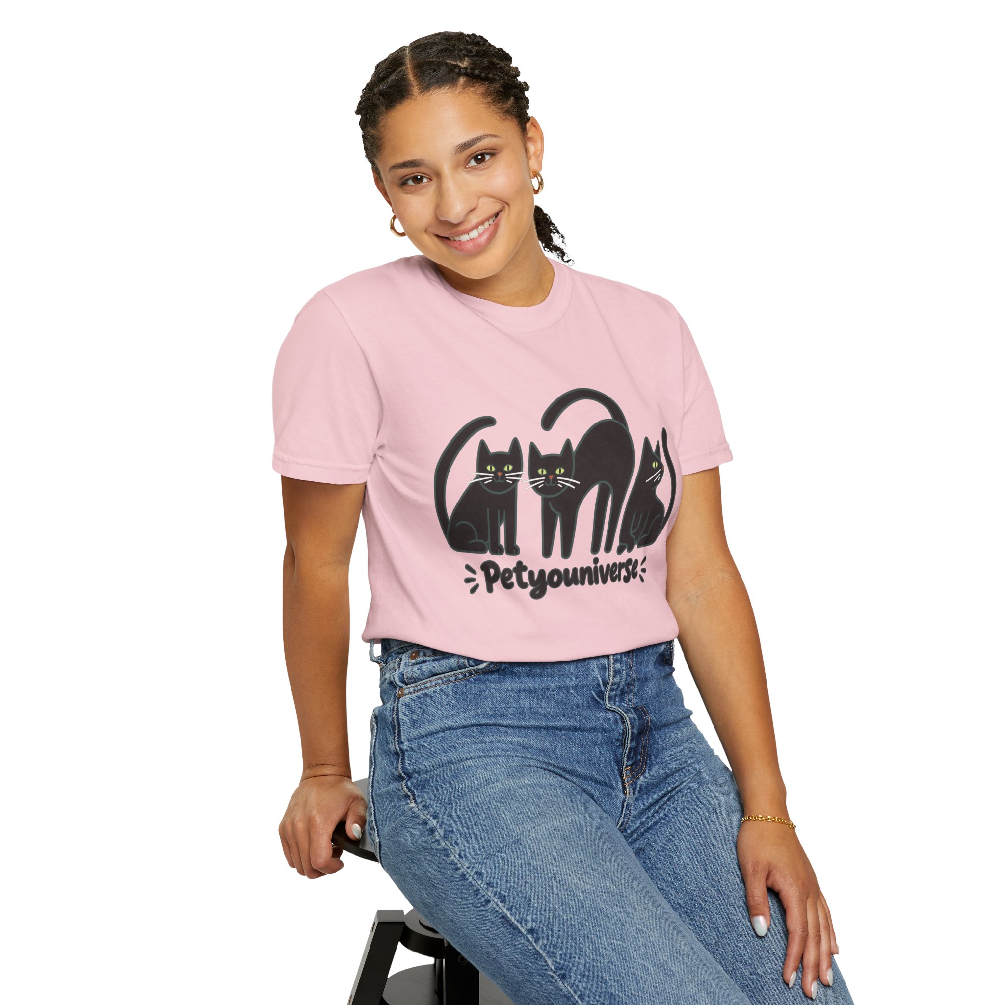 Cat T-Shirt — "Petyouniverse" Black Cat Trio Graphic Tee - Image 123