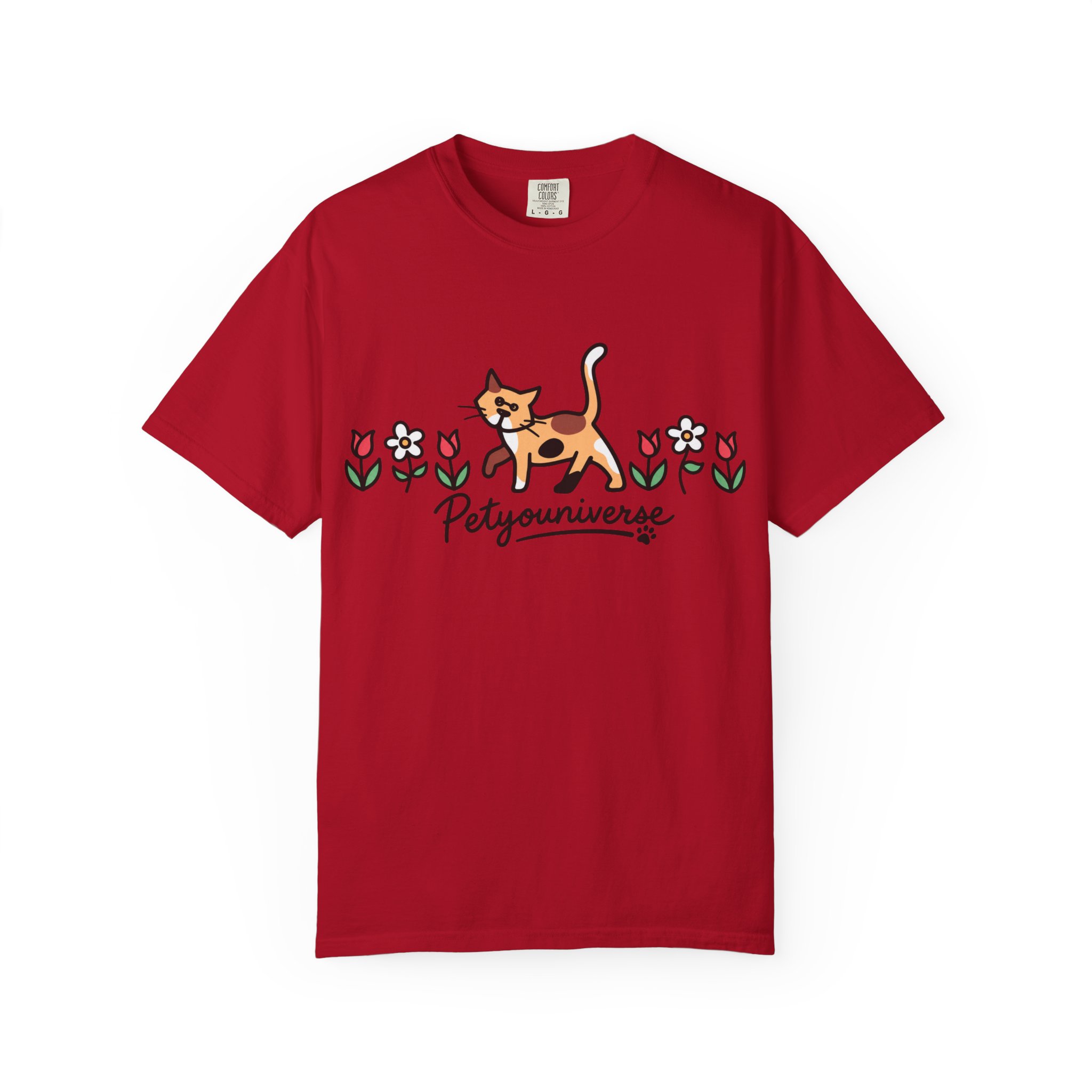 Cat & Flowers T-Shirt — 'Petsyouniverse' Cute Calico Tee - Image 136