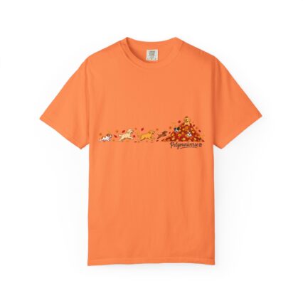 PetYoUniverse T-Shirt — Playful Dogs Pile of Autumn Leaves Graphic