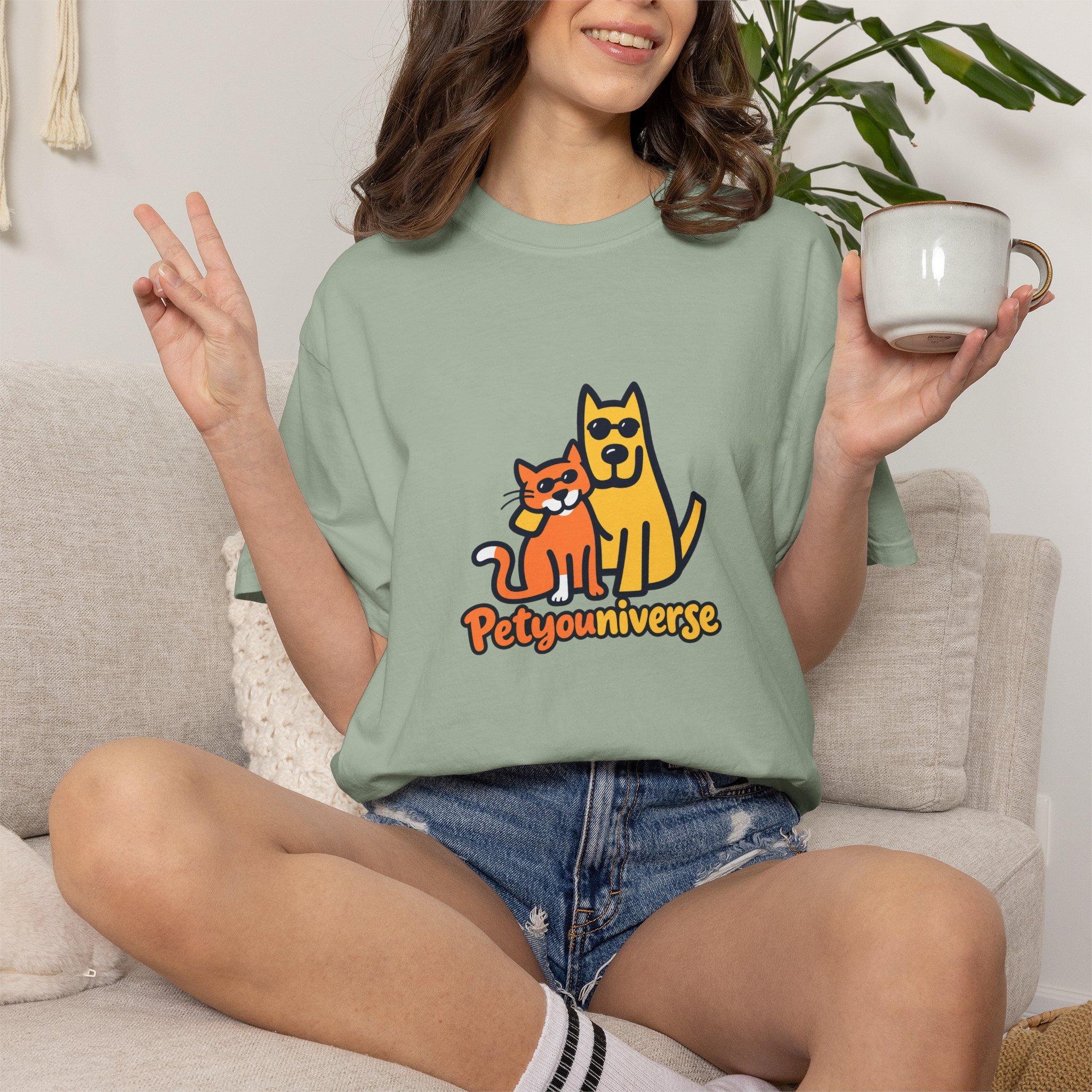 PetyoUniverse Cute Cat & Dog Graphic T-Shirt — Vintage Garment-Dyed Tee for Pet Lovers - Image 66