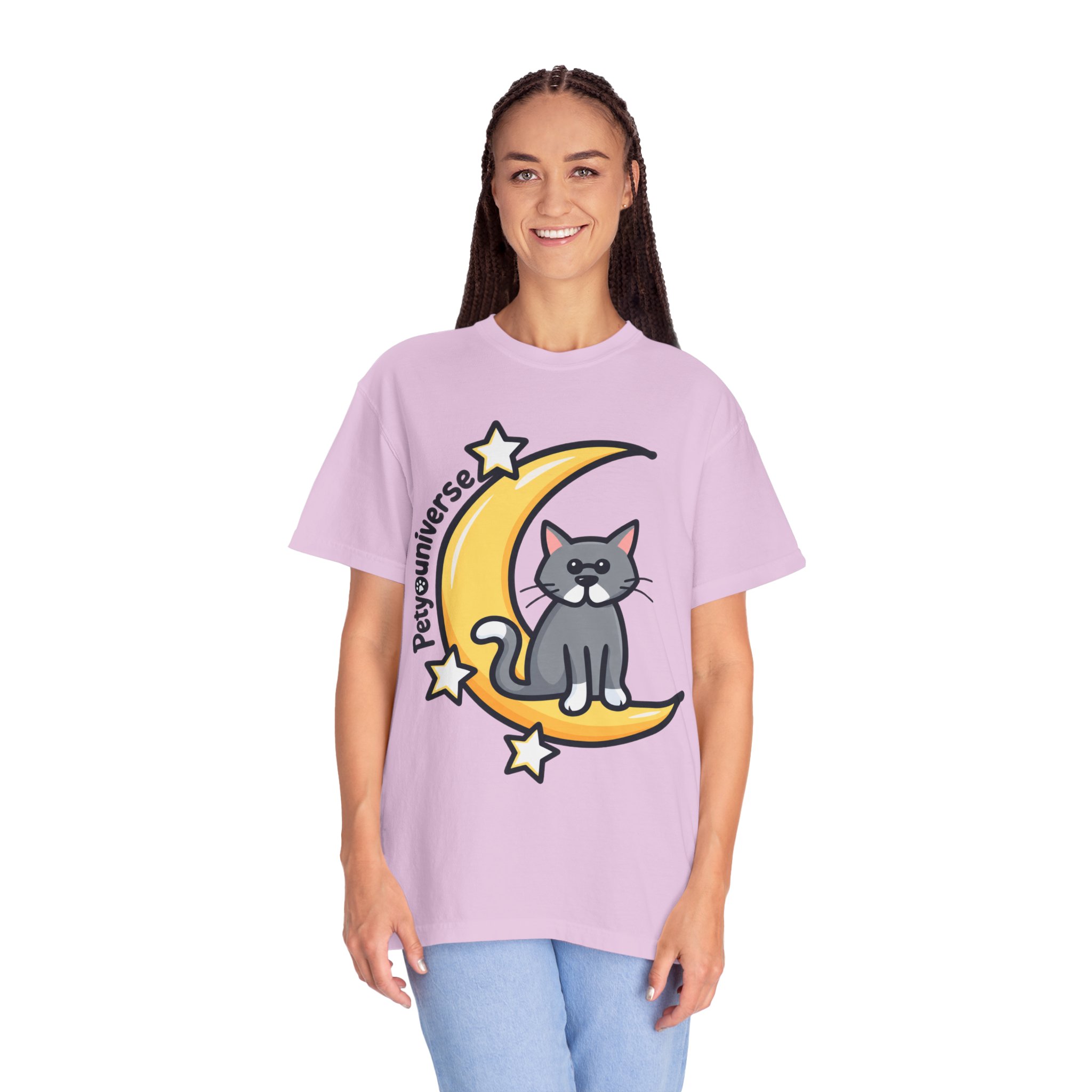 Cat on the Moon T-Shirt — "PetYoUniverse" Cute Cat Graphic Tee - Image 113