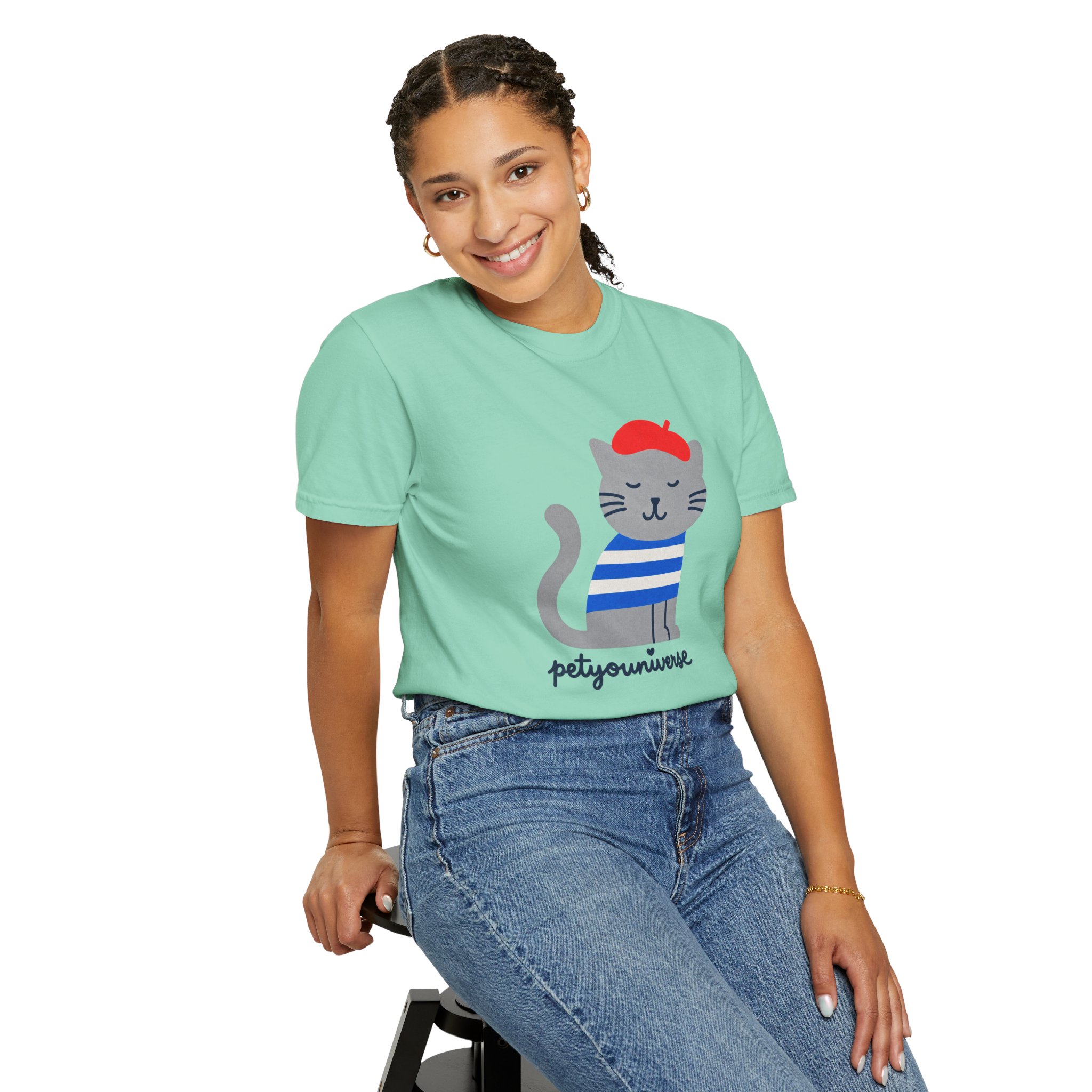 Cat Graphic T-Shirt — "petiyouniverse" Cute French Cat Tee - Image 69