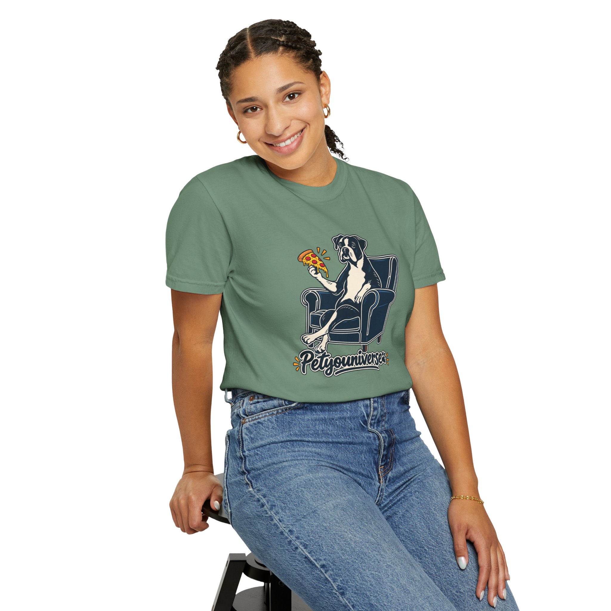 T-Shirt — PetYoUniverse Dog on Armchair with Pizza Graphic - Image 87