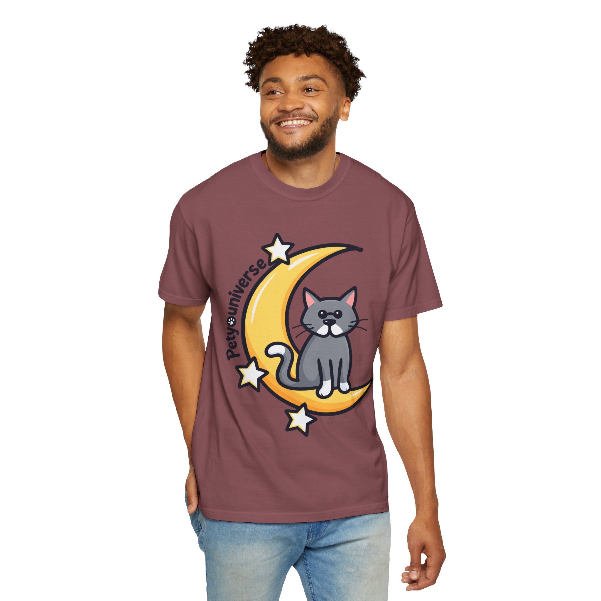 Cat on the Moon T-Shirt — "PetYoUniverse" Cute Cat Graphic Tee - Image 7