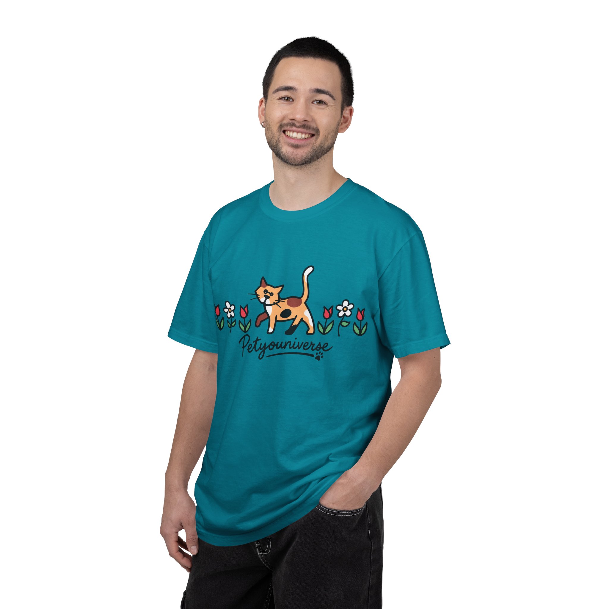Cat & Flowers T-Shirt — 'Petsyouniverse' Cute Calico Tee - Image 85
