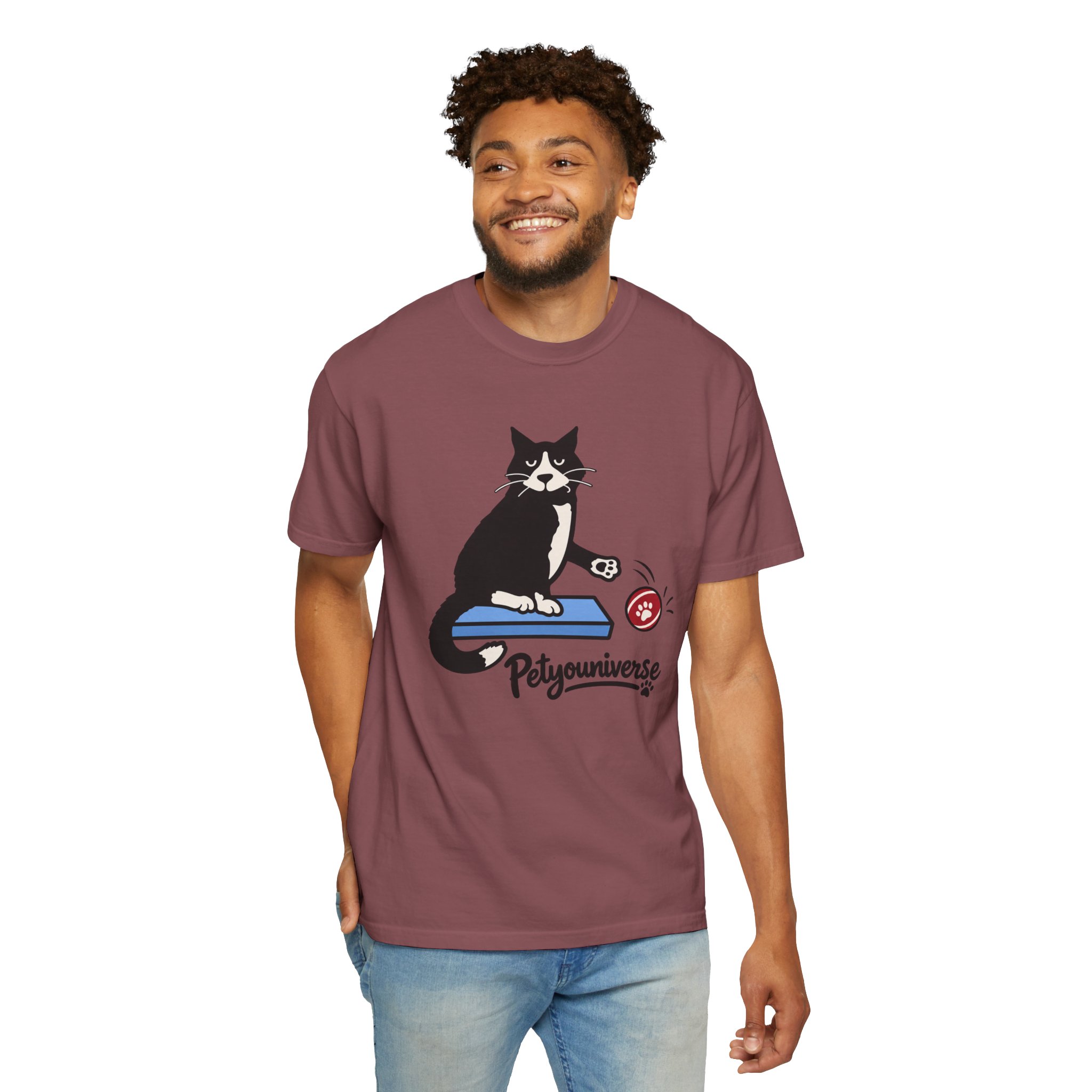Cat on Scratch Pad Graphic T-Shirt — "Petyouniverse" Cute Paw Play Tee - Image 16