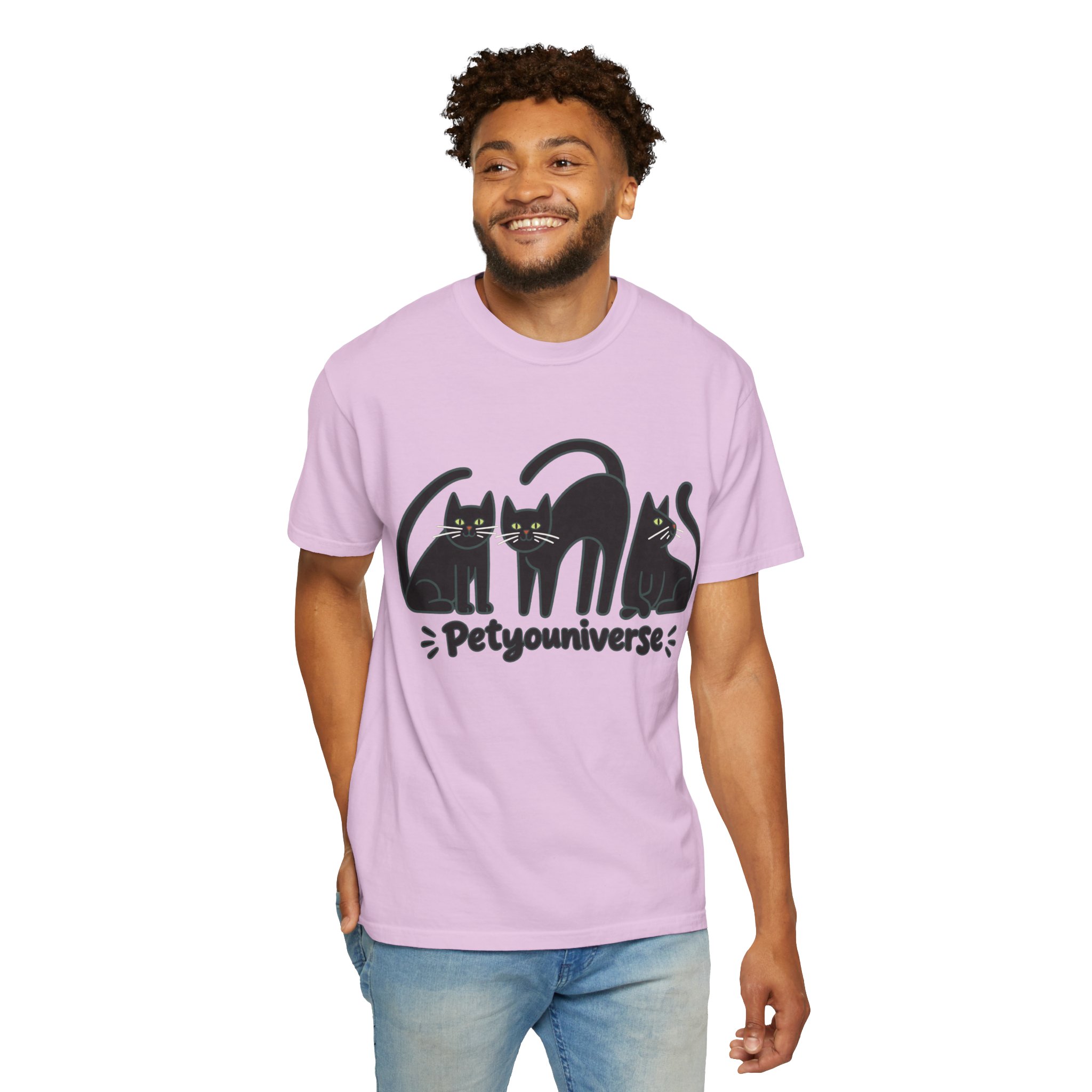 Cat T-Shirt — "Petyouniverse" Black Cat Trio Graphic Tee - Image 115