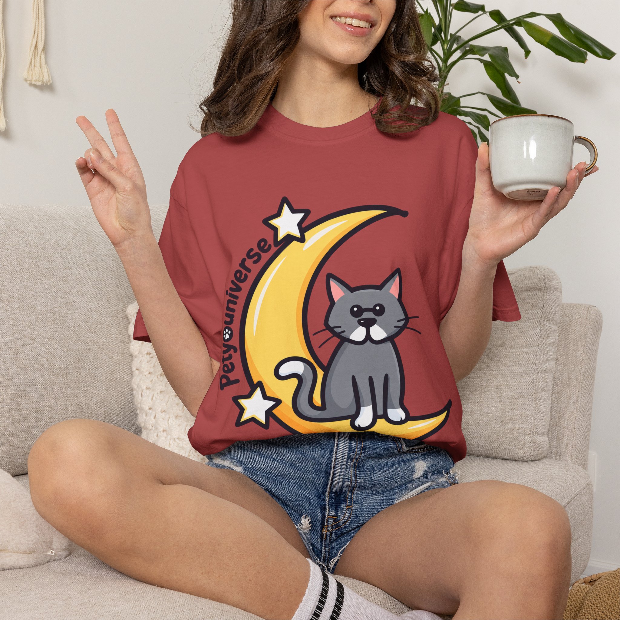 Cat on the Moon T-Shirt — "PetYoUniverse" Cute Cat Graphic Tee - Image 120