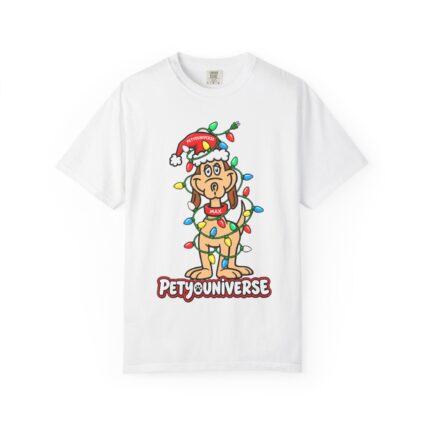 Holiday Puppy Tee — 'PetYoUniverse' Dog in Santa Hat Christmas T-Shirt