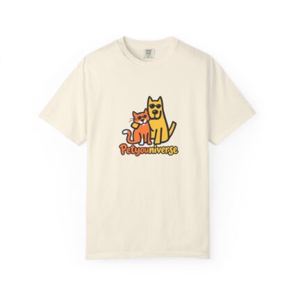 PetyoUniverse Cute Cat & Dog Graphic T-Shirt — Vintage Garment-Dyed Tee for Pet Lovers