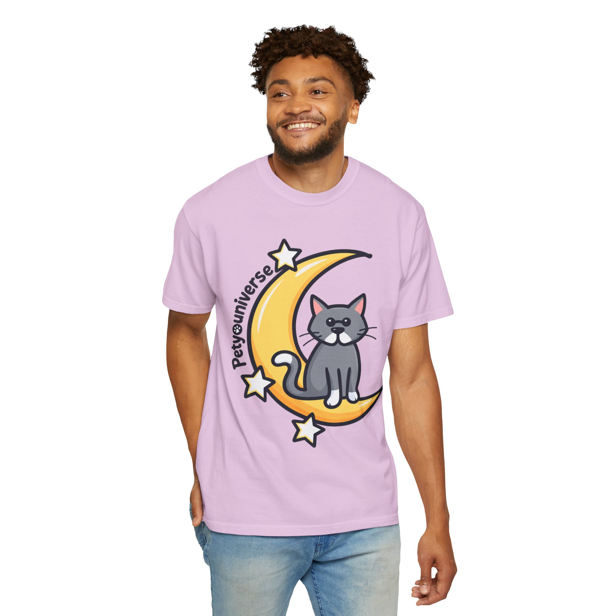 Cat on the Moon T-Shirt — "PetYoUniverse" Cute Cat Graphic Tee - Image 115