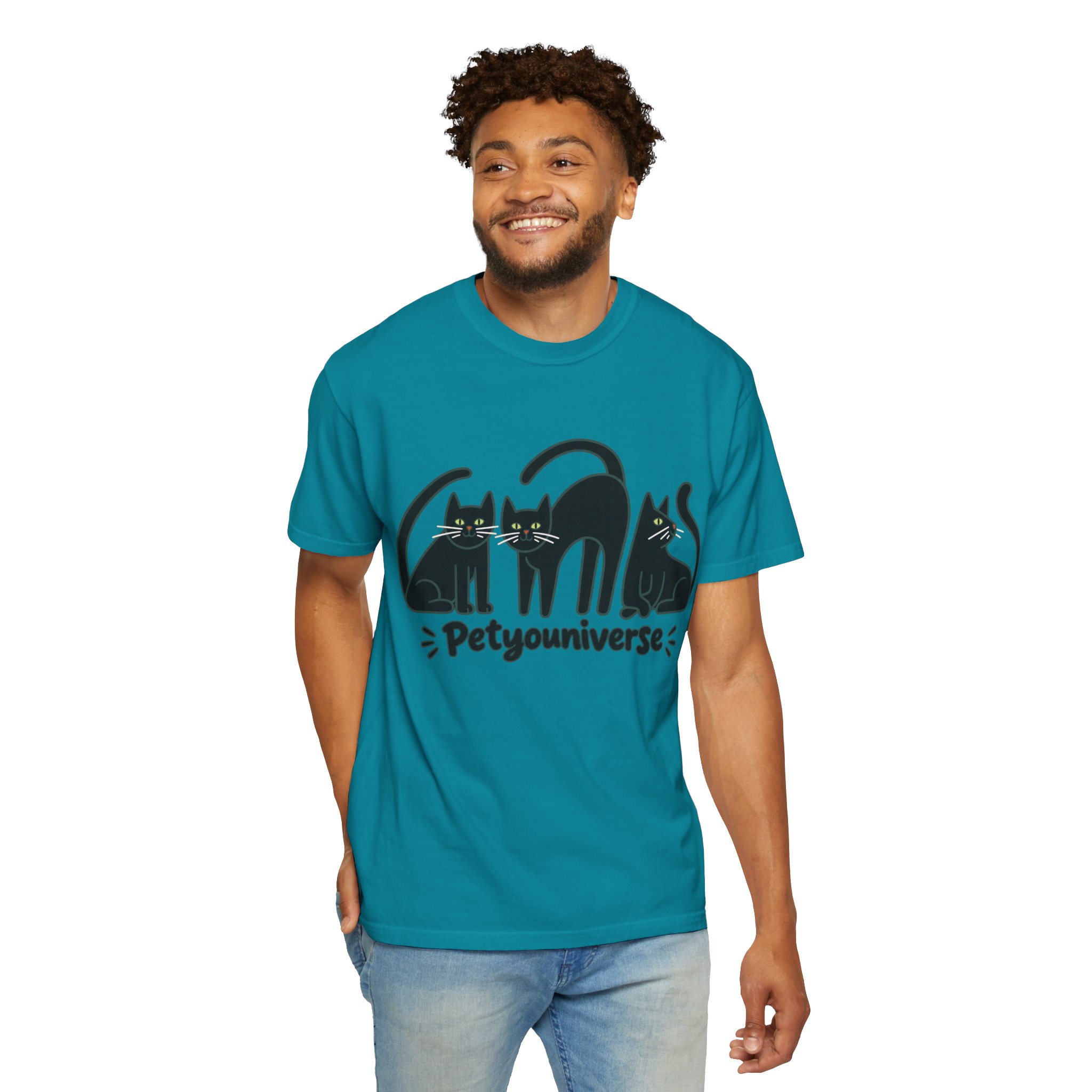 Cat T-Shirt — "Petyouniverse" Black Cat Trio Graphic Tee - Image 106