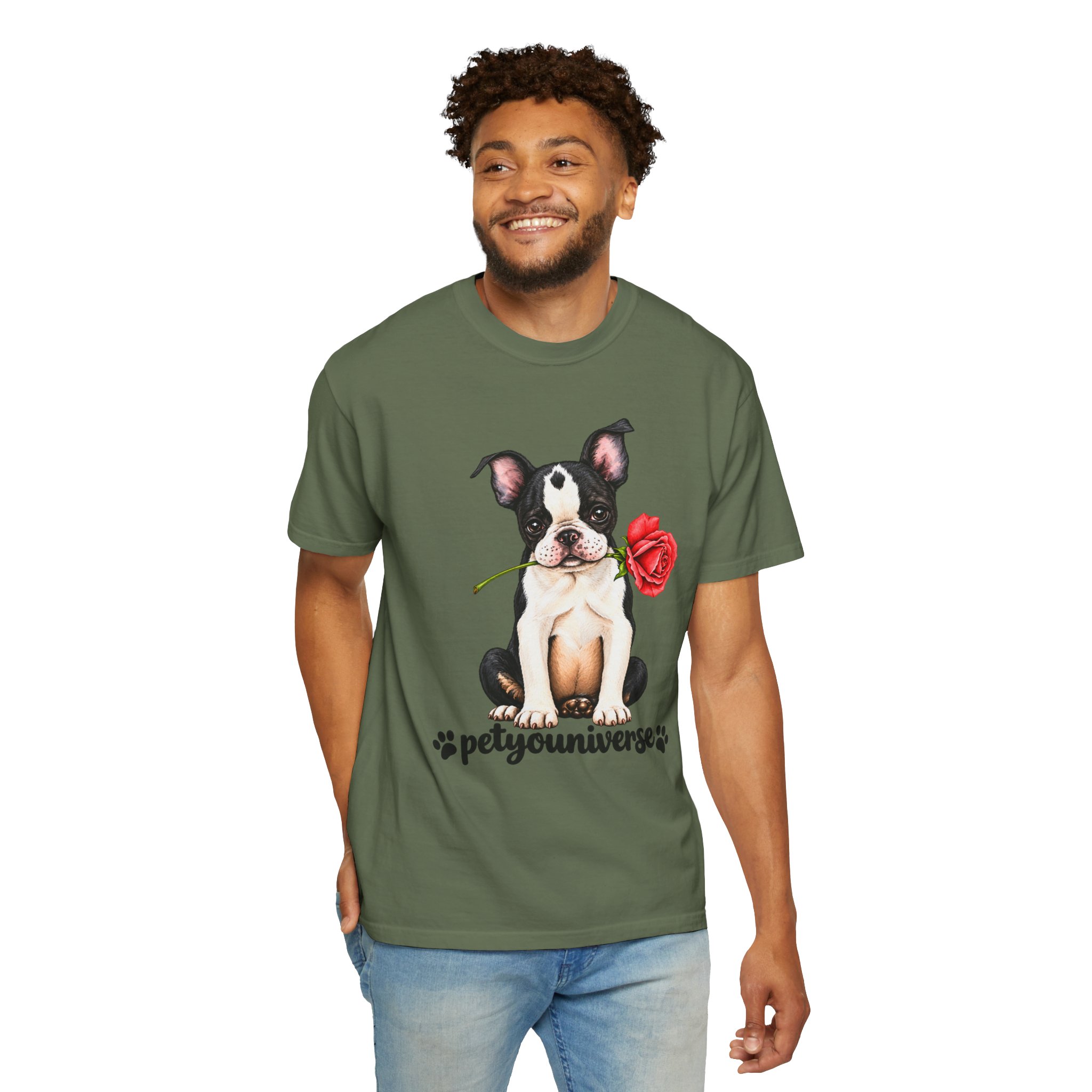 Boston Terrier Puppy Tee – Rose & "PetYoUniverse" Graphic T-Shirt - Image 52