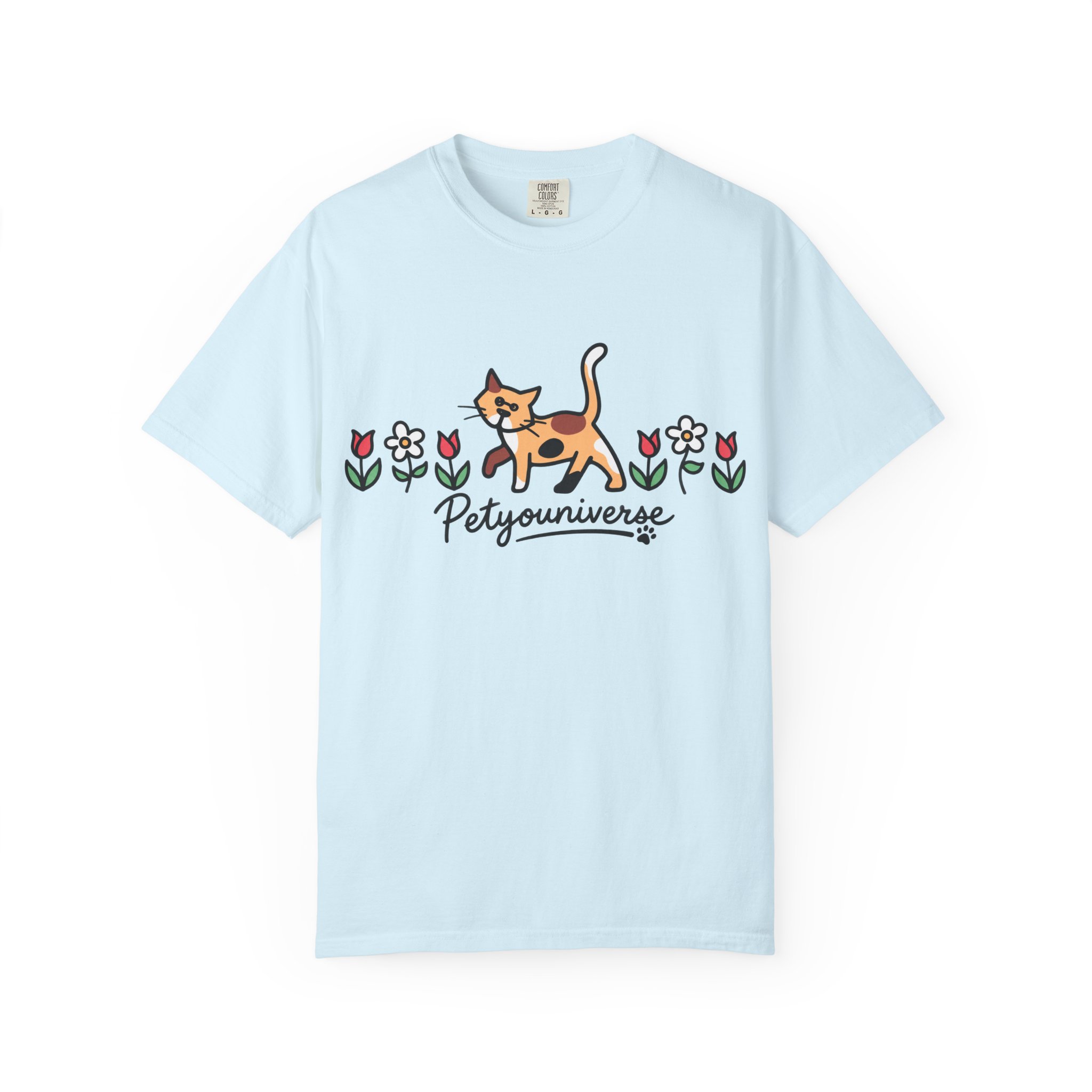 Cat & Flowers T-Shirt — 'Petsyouniverse' Cute Calico Tee - Image 91