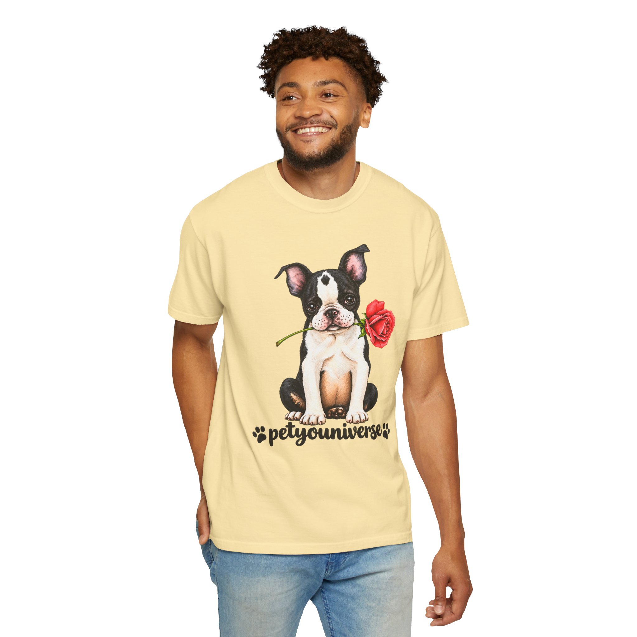 Boston Terrier Puppy Tee – Rose & "PetYoUniverse" Graphic T-Shirt - Image 16