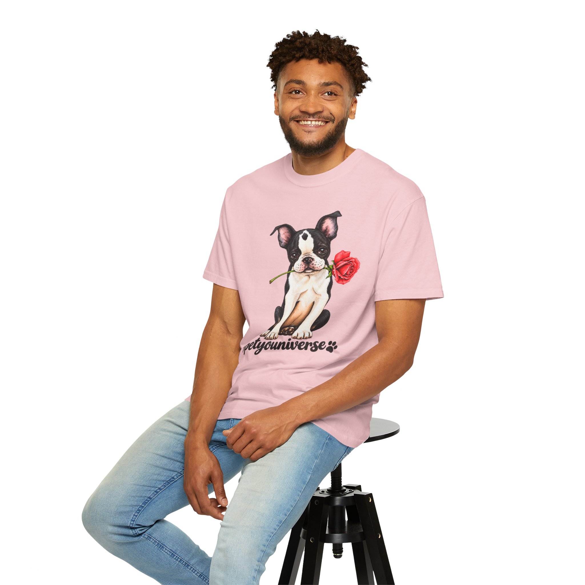 Boston Terrier Puppy Tee – Rose & "PetYoUniverse" Graphic T-Shirt - Image 107