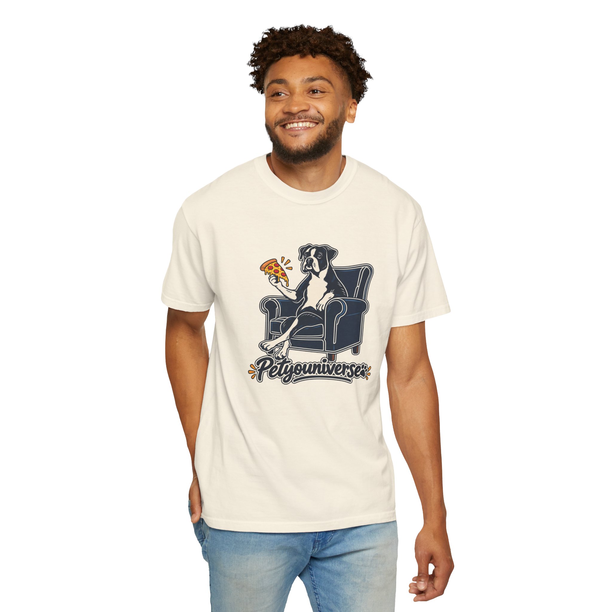 T-Shirt — PetYoUniverse Dog on Armchair with Pizza Graphic - Image 7