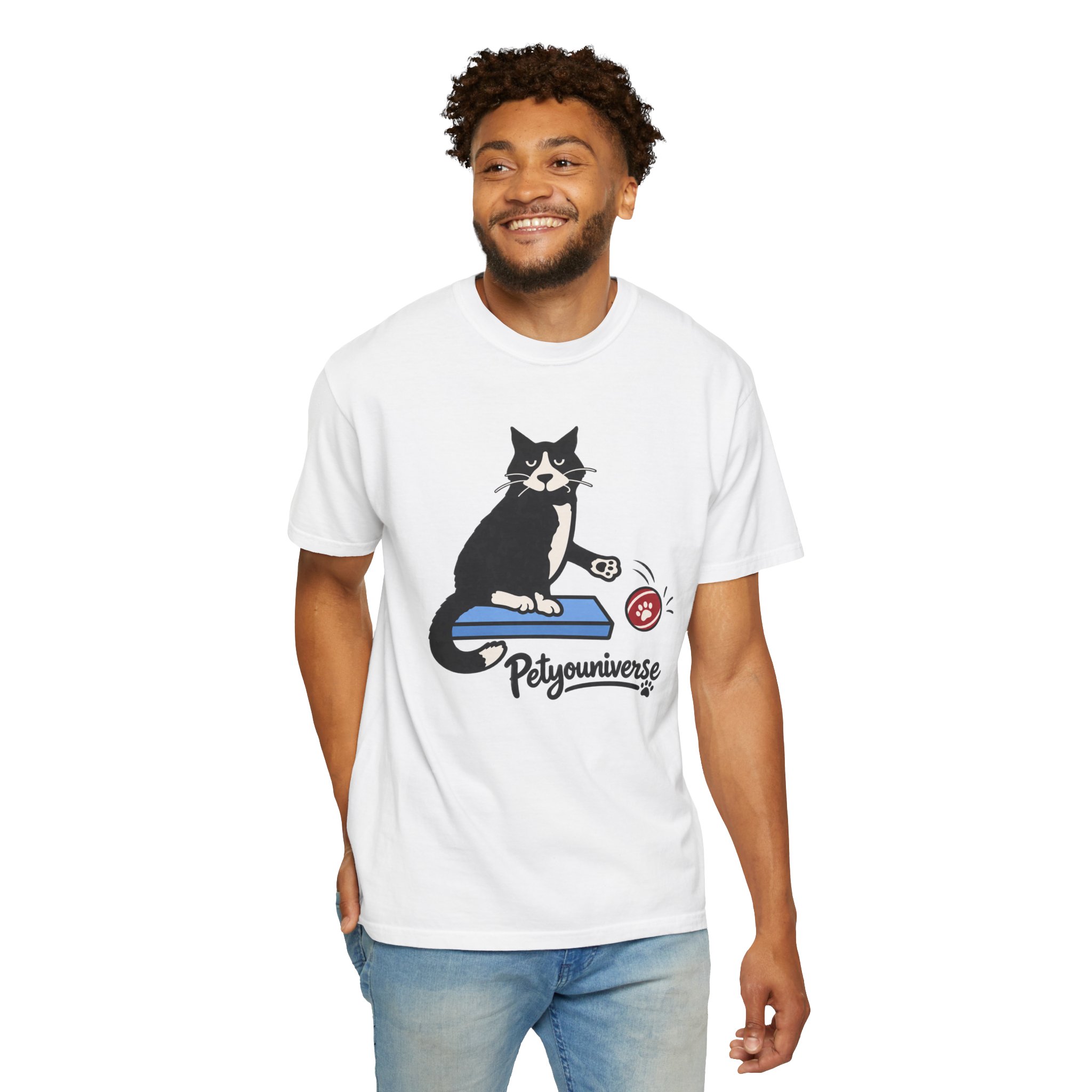 Cat on Scratch Pad Graphic T-Shirt — "Petyouniverse" Cute Paw Play Tee - Image 7