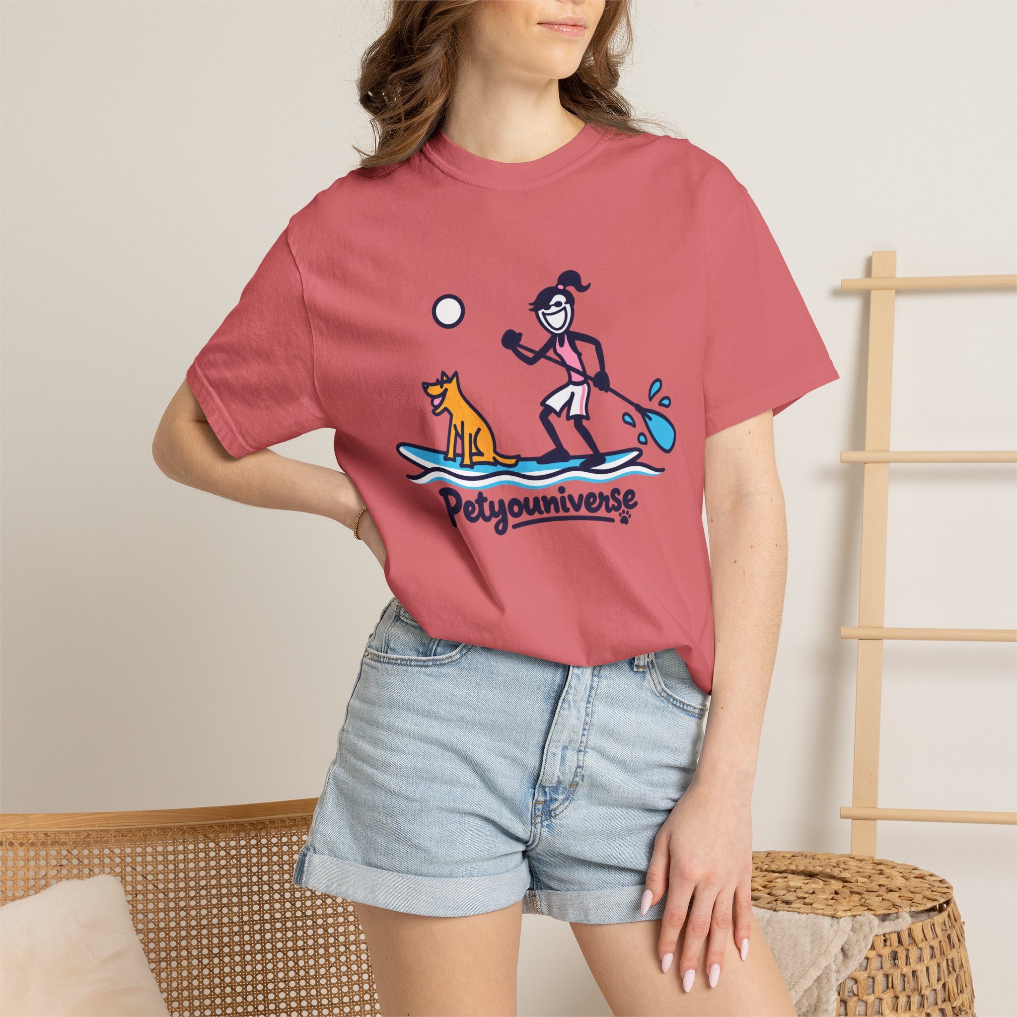 Paddleboarding Pup Graphic T-Shirt — "Petyouniverse" Dog & Owner Paddleboard Tee - Image 98