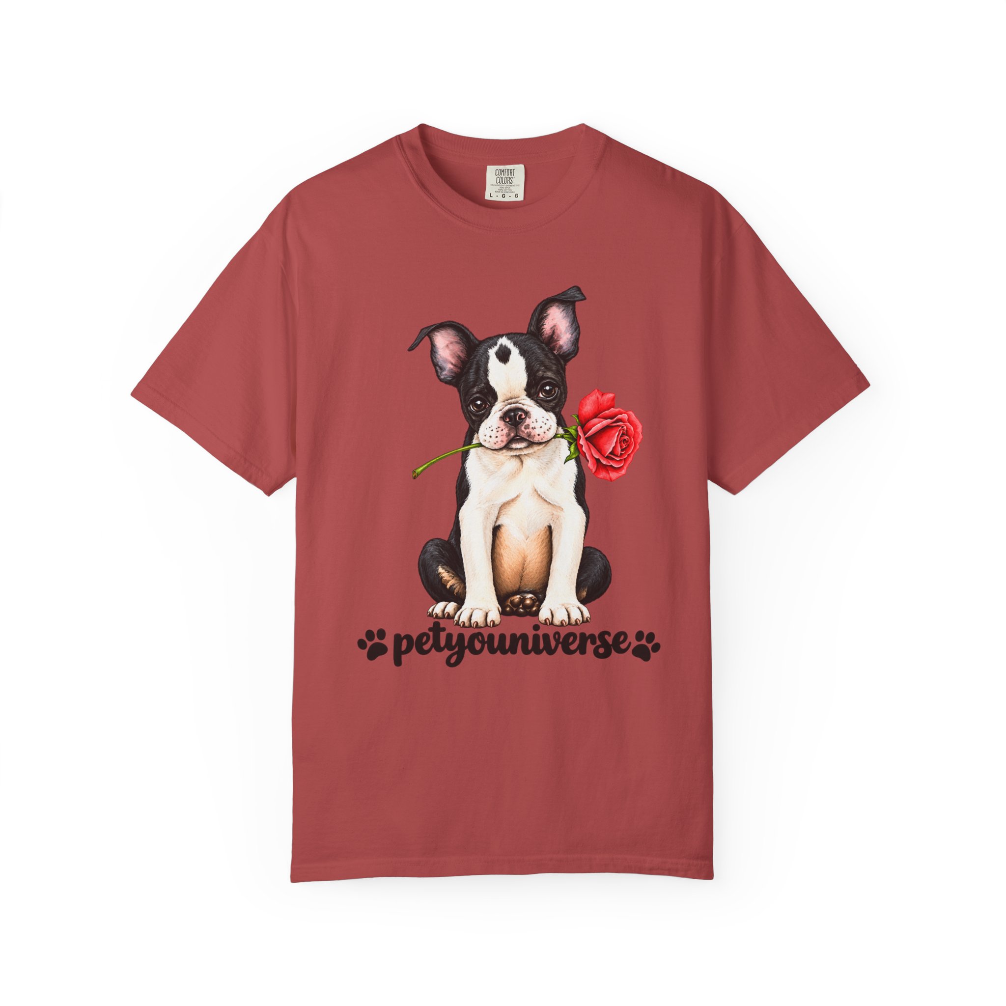 Boston Terrier Puppy Tee – Rose & "PetYoUniverse" Graphic T-Shirt - Image 118