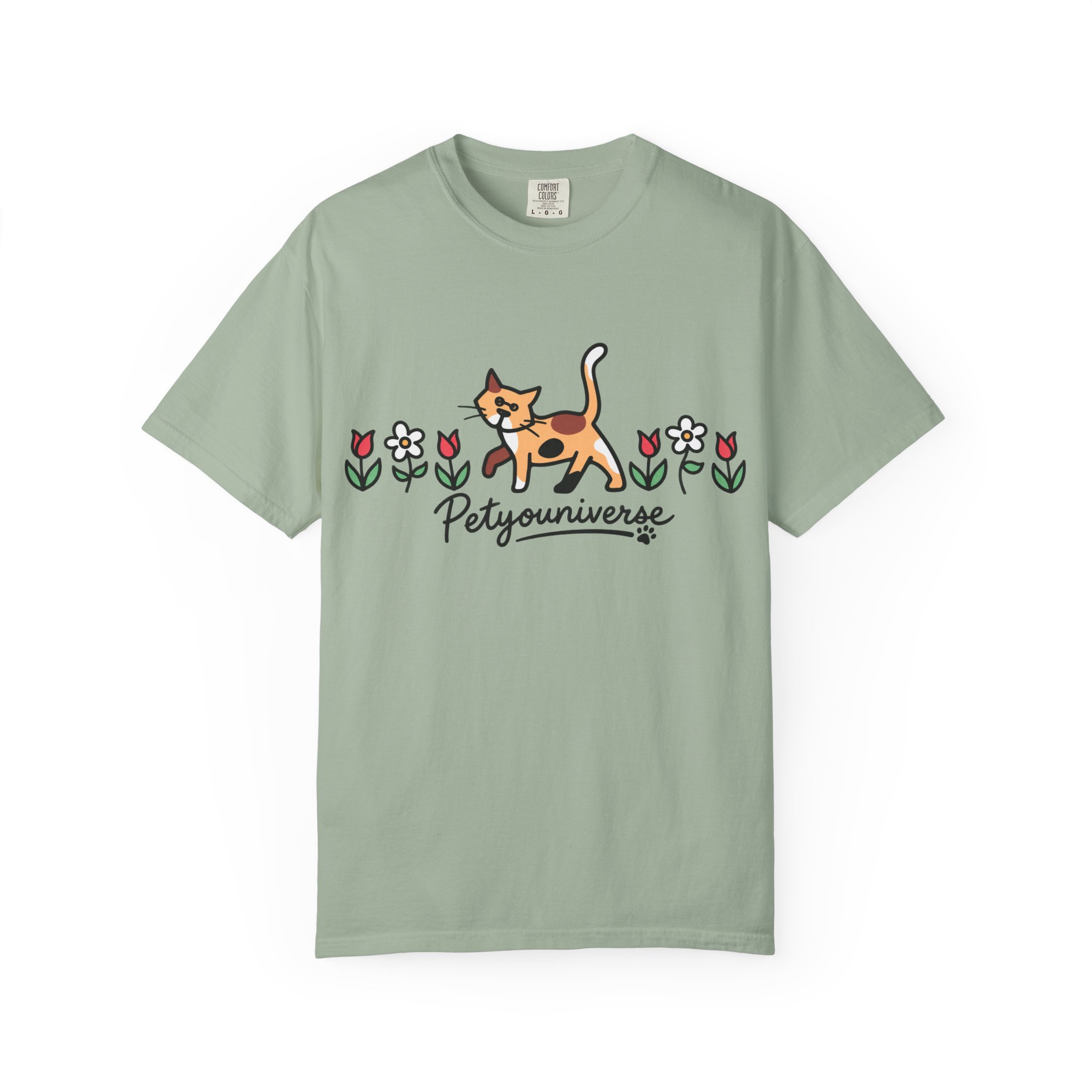 Cat & Flowers T-Shirt — 'Petsyouniverse' Cute Calico Tee - Image 73