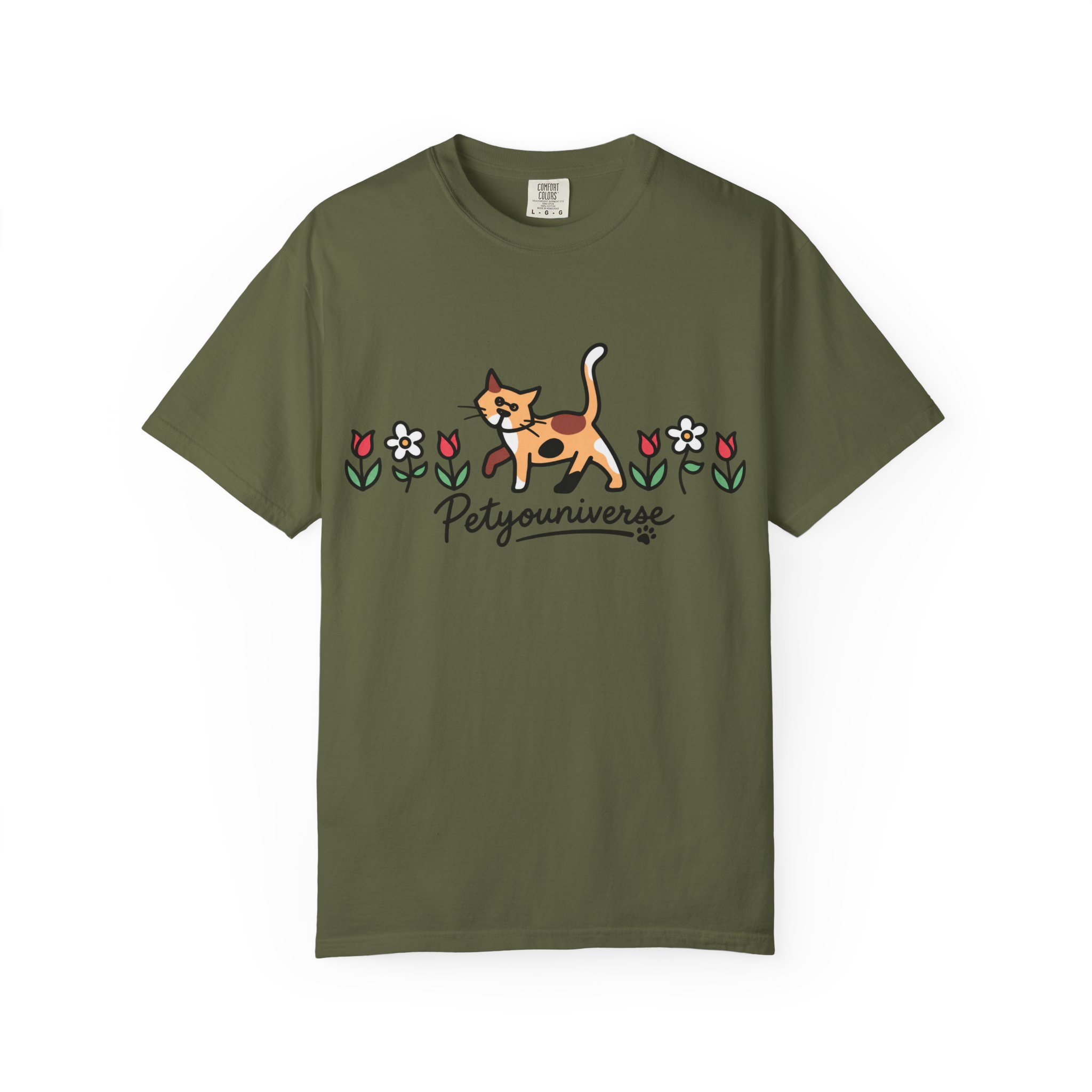 Cat & Flowers T-Shirt — 'Petsyouniverse' Cute Calico Tee - Image 64