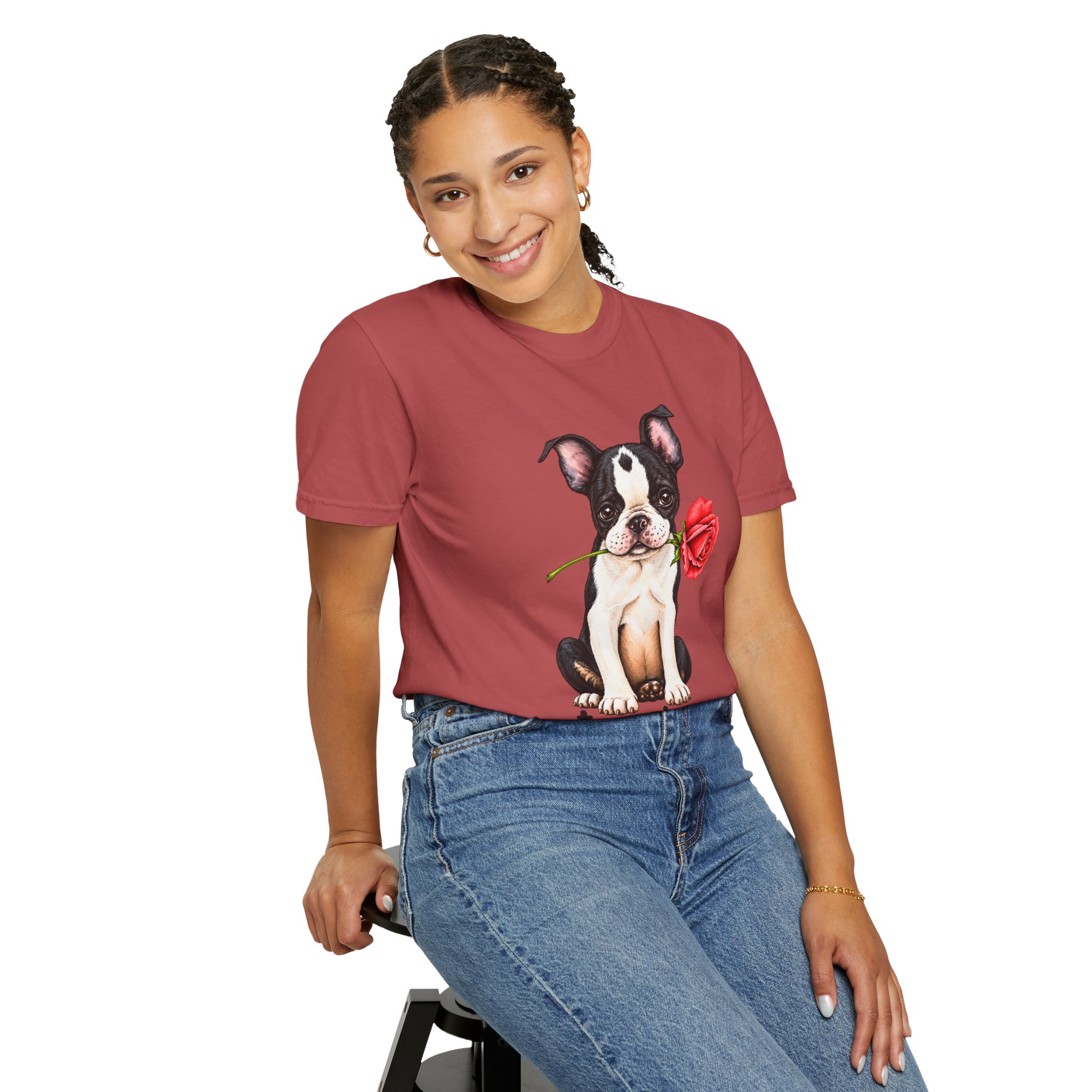 Boston Terrier Puppy Tee – Rose & "PetYoUniverse" Graphic T-Shirt - Image 123
