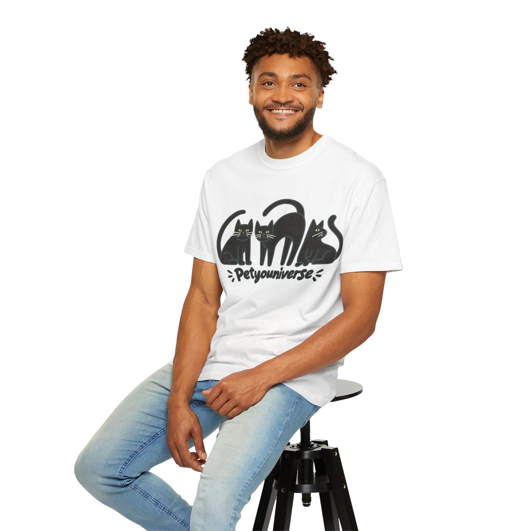 Cat T-Shirt — "Petyouniverse" Black Cat Trio Graphic Tee - Image 8