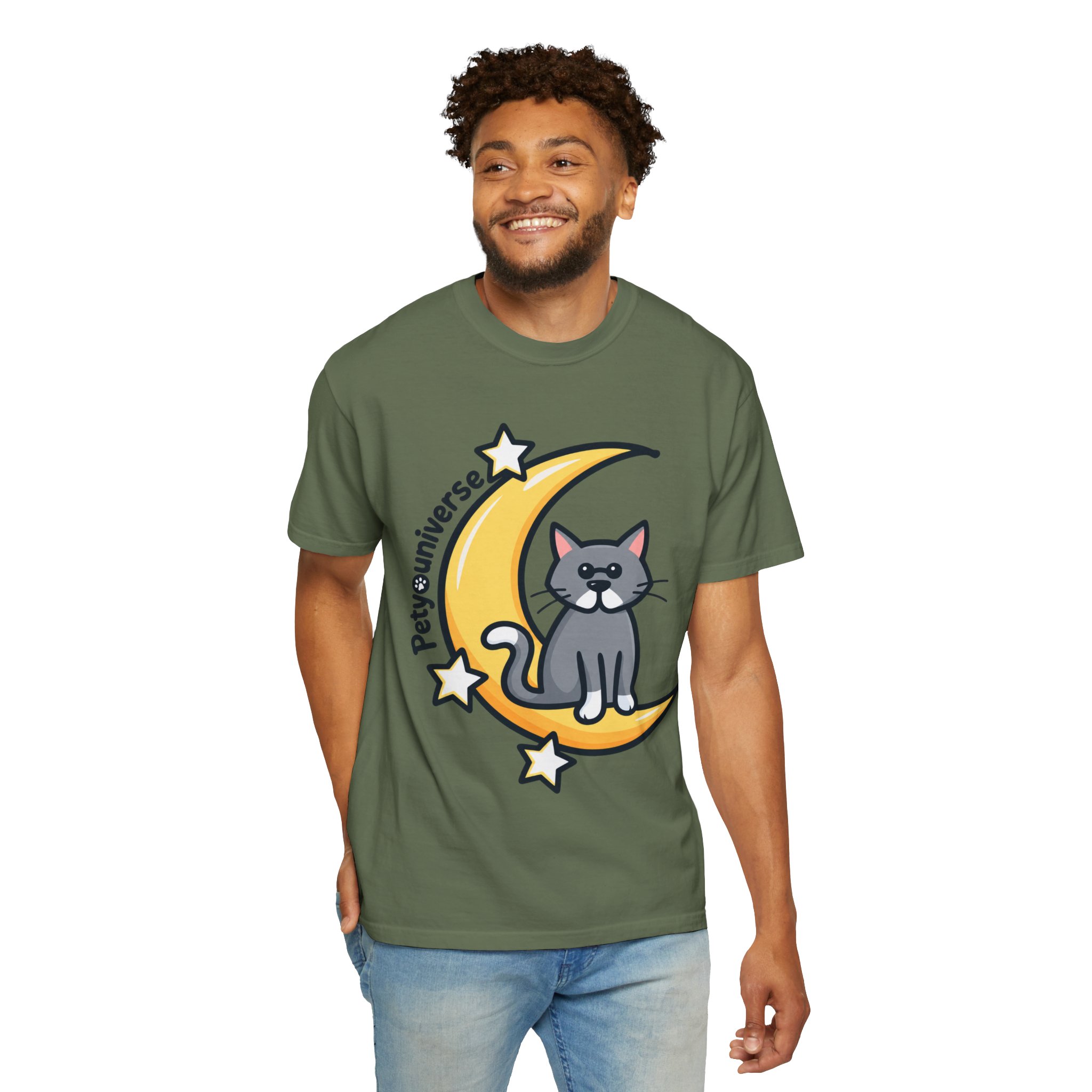 Cat on the Moon T-Shirt — "PetYoUniverse" Cute Cat Graphic Tee - Image 61