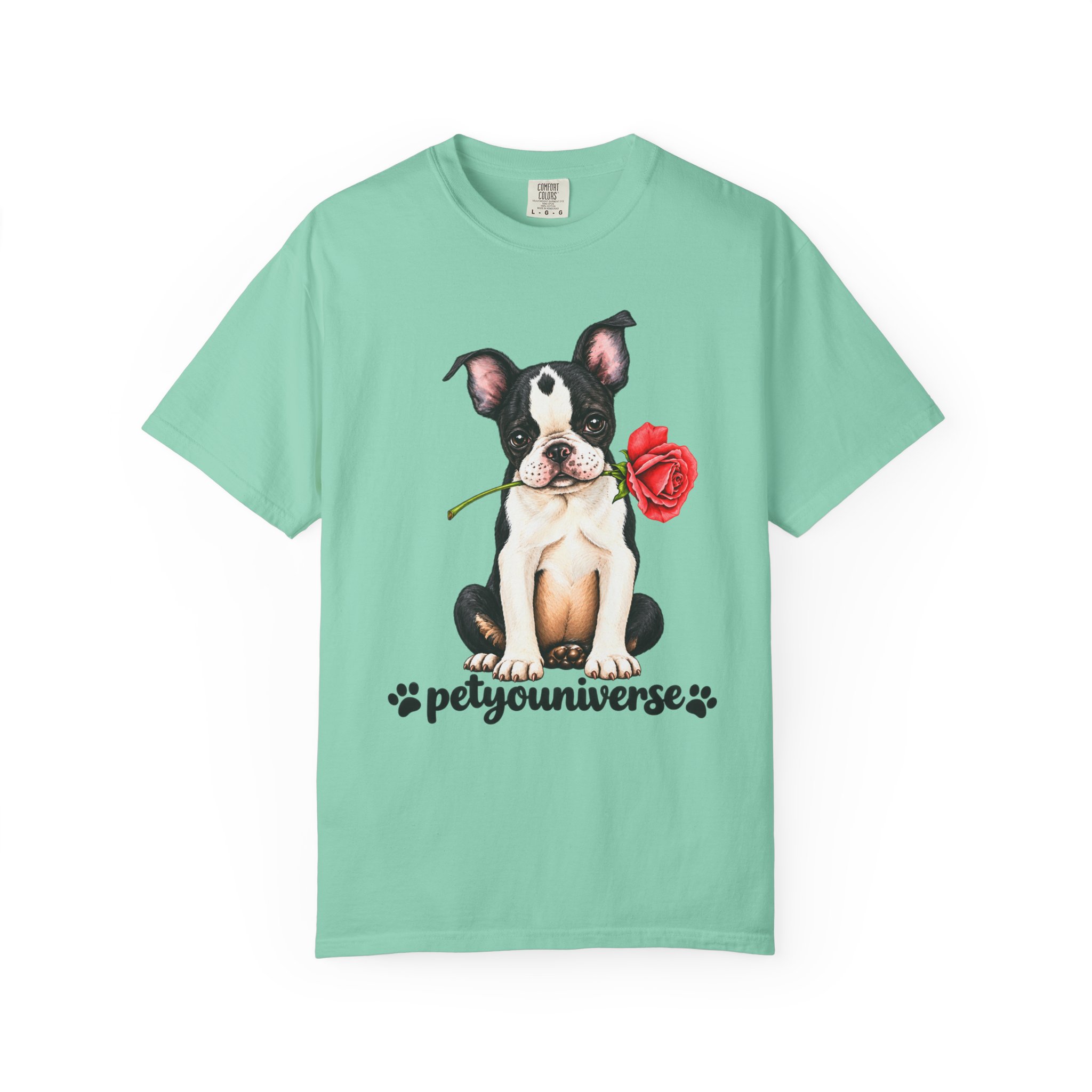 Boston Terrier Puppy Tee – Rose & "PetYoUniverse" Graphic T-Shirt - Image 64