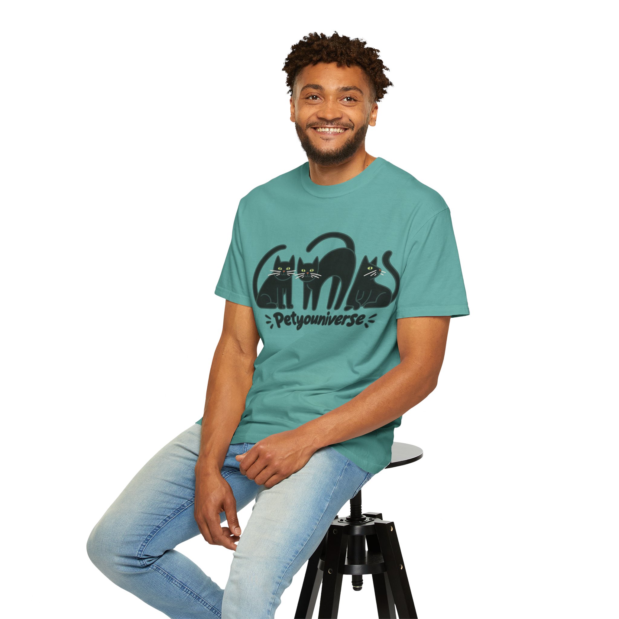 Cat T-Shirt — "Petyouniverse" Black Cat Trio Graphic Tee - Image 98