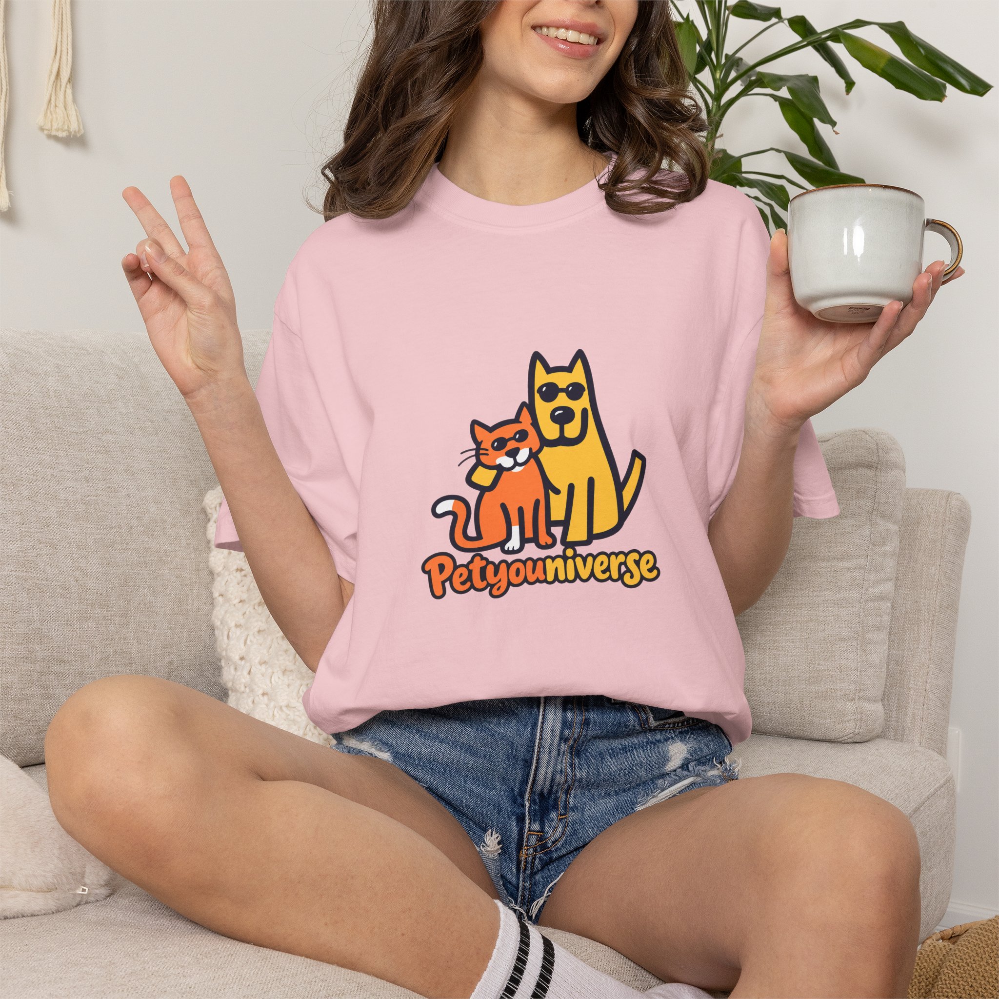 PetyoUniverse Cute Cat & Dog Graphic T-Shirt — Vintage Garment-Dyed Tee for Pet Lovers - Image 120