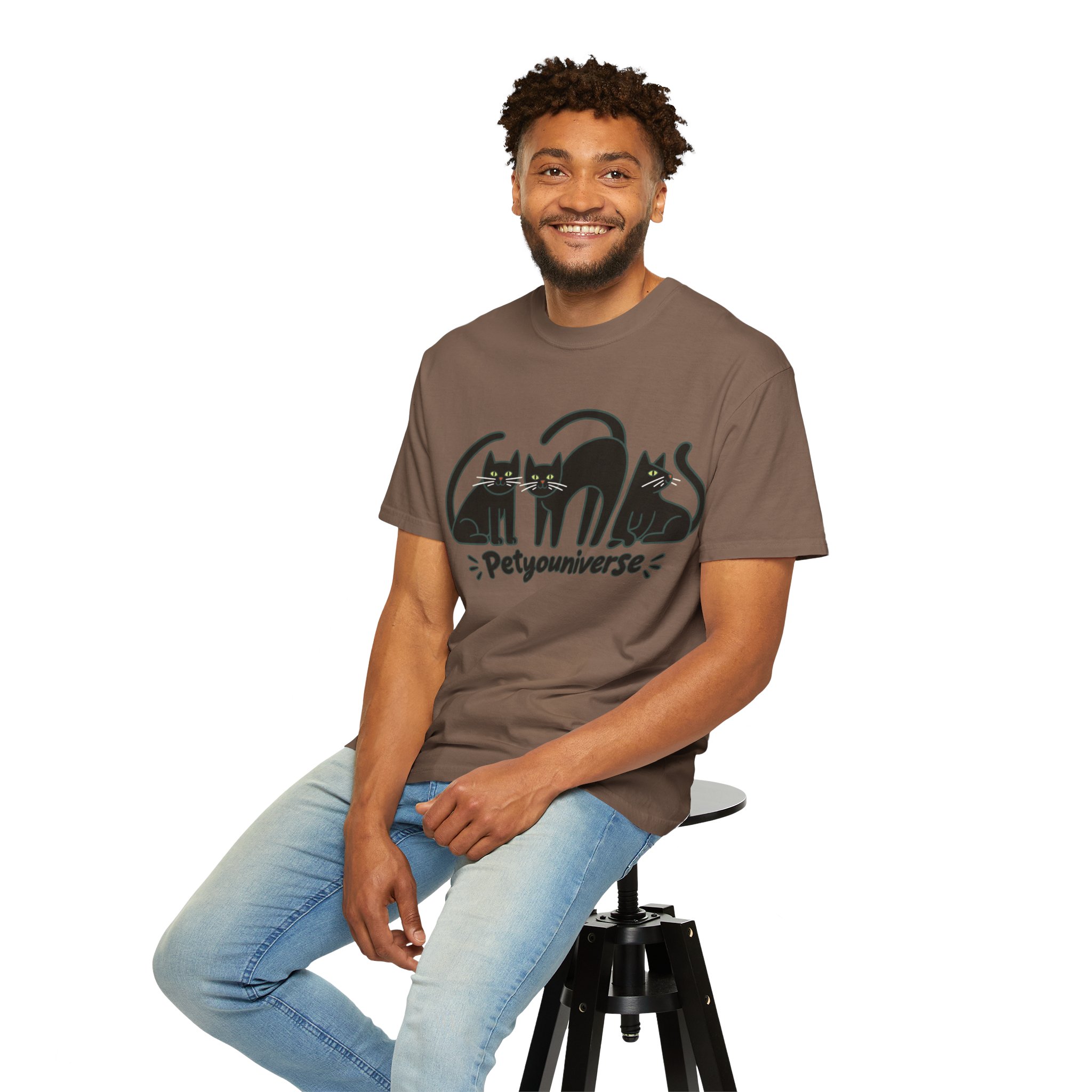 Cat T-Shirt — "Petyouniverse" Black Cat Trio Graphic Tee - Image 53