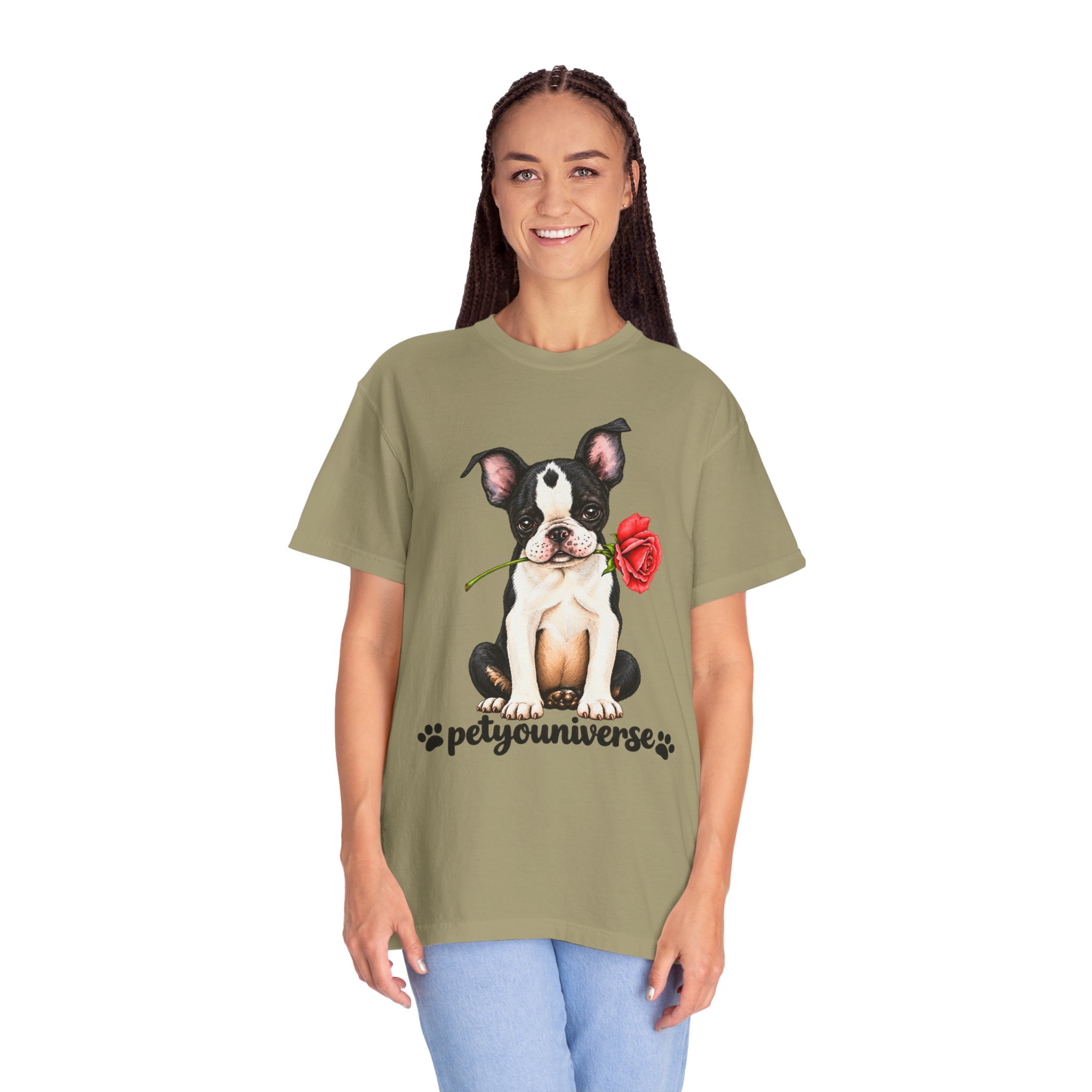 Boston Terrier Puppy Tee – Rose & "PetYoUniverse" Graphic T-Shirt - Image 23