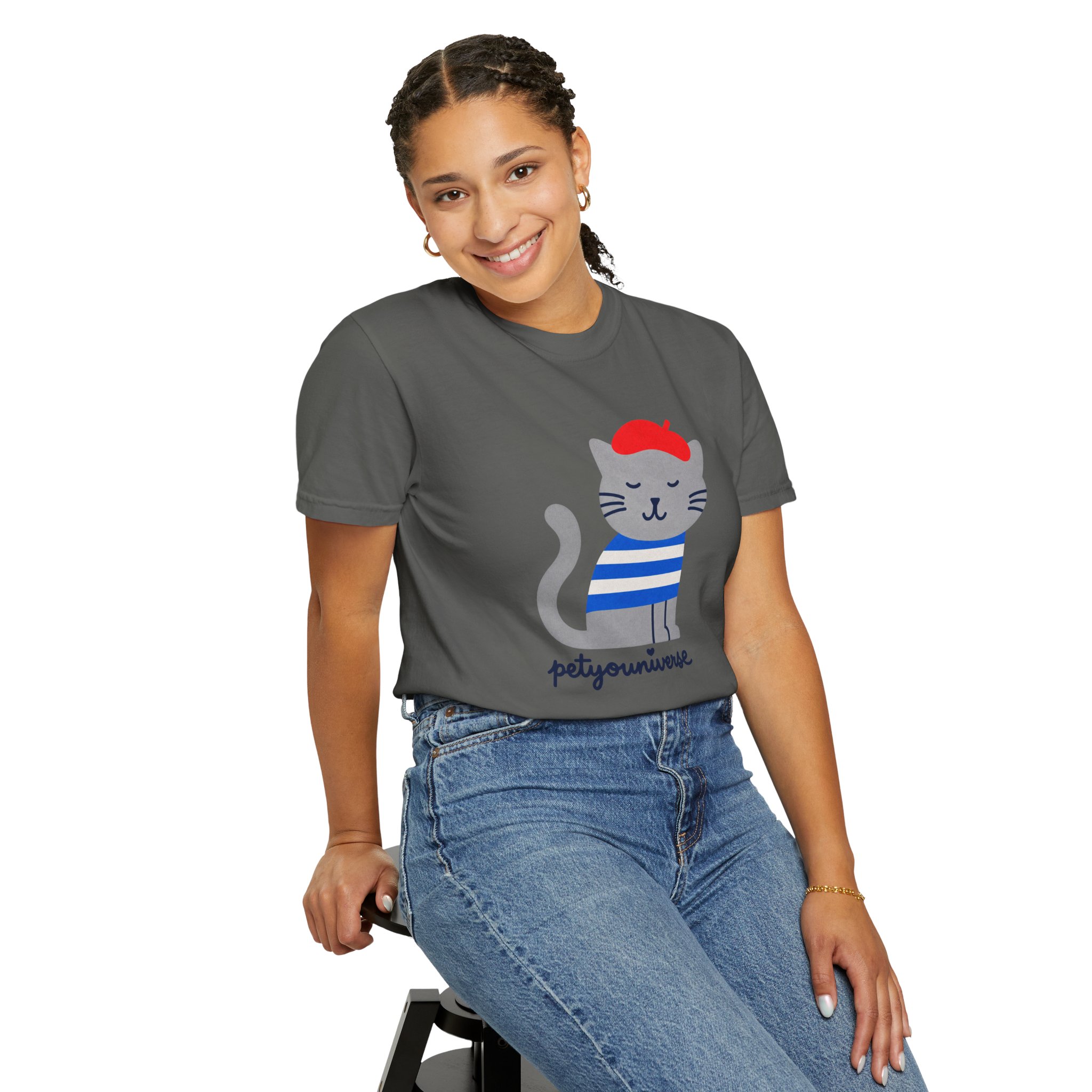 Cat Graphic T-Shirt — "petiyouniverse" Cute French Cat Tee - Image 42