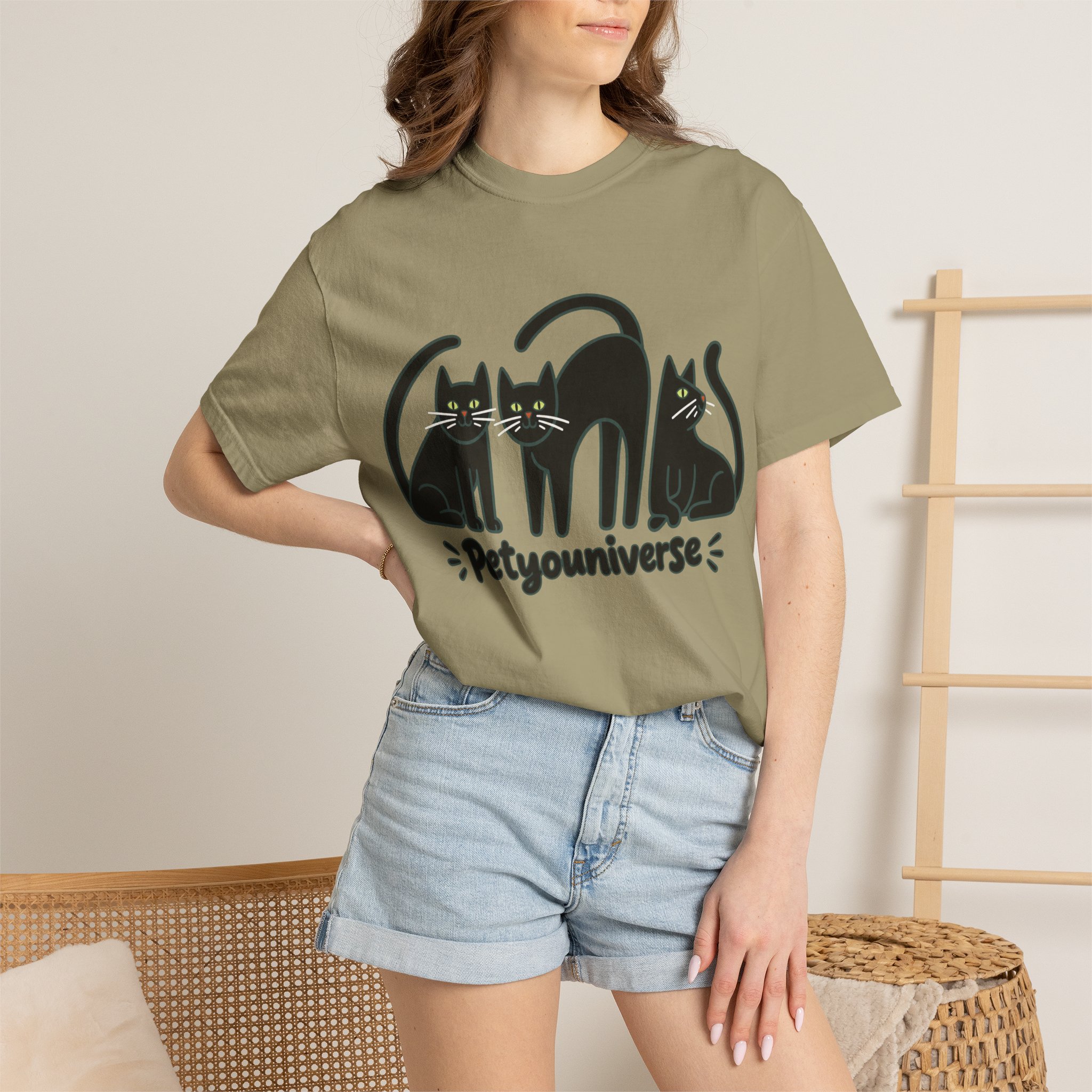 Cat T-Shirt — "Petyouniverse" Black Cat Trio Graphic Tee - Image 38