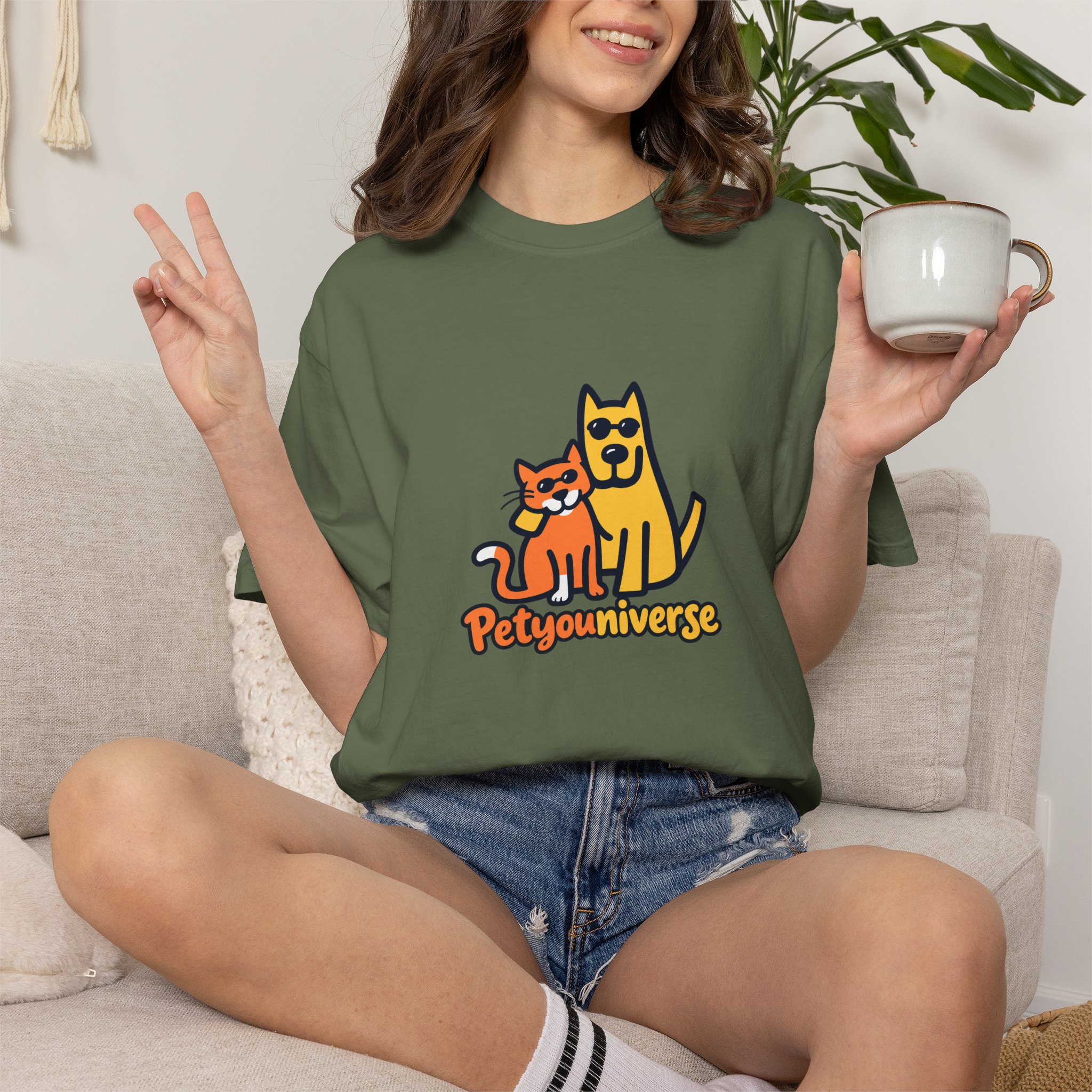 PetyoUniverse Cute Cat & Dog Graphic T-Shirt — Vintage Garment-Dyed Tee for Pet Lovers - Image 57