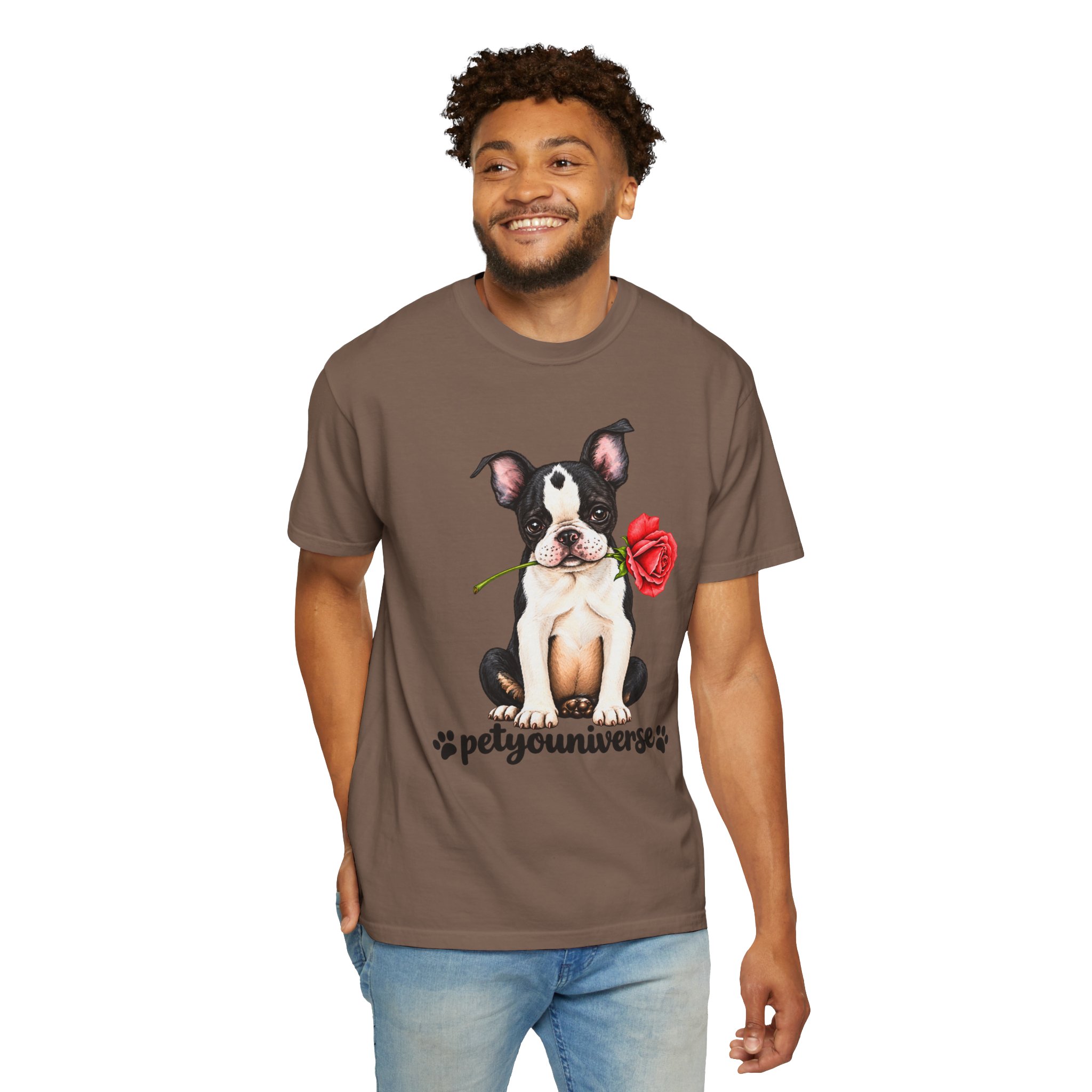 Boston Terrier Puppy Tee – Rose & "PetYoUniverse" Graphic T-Shirt - Image 34