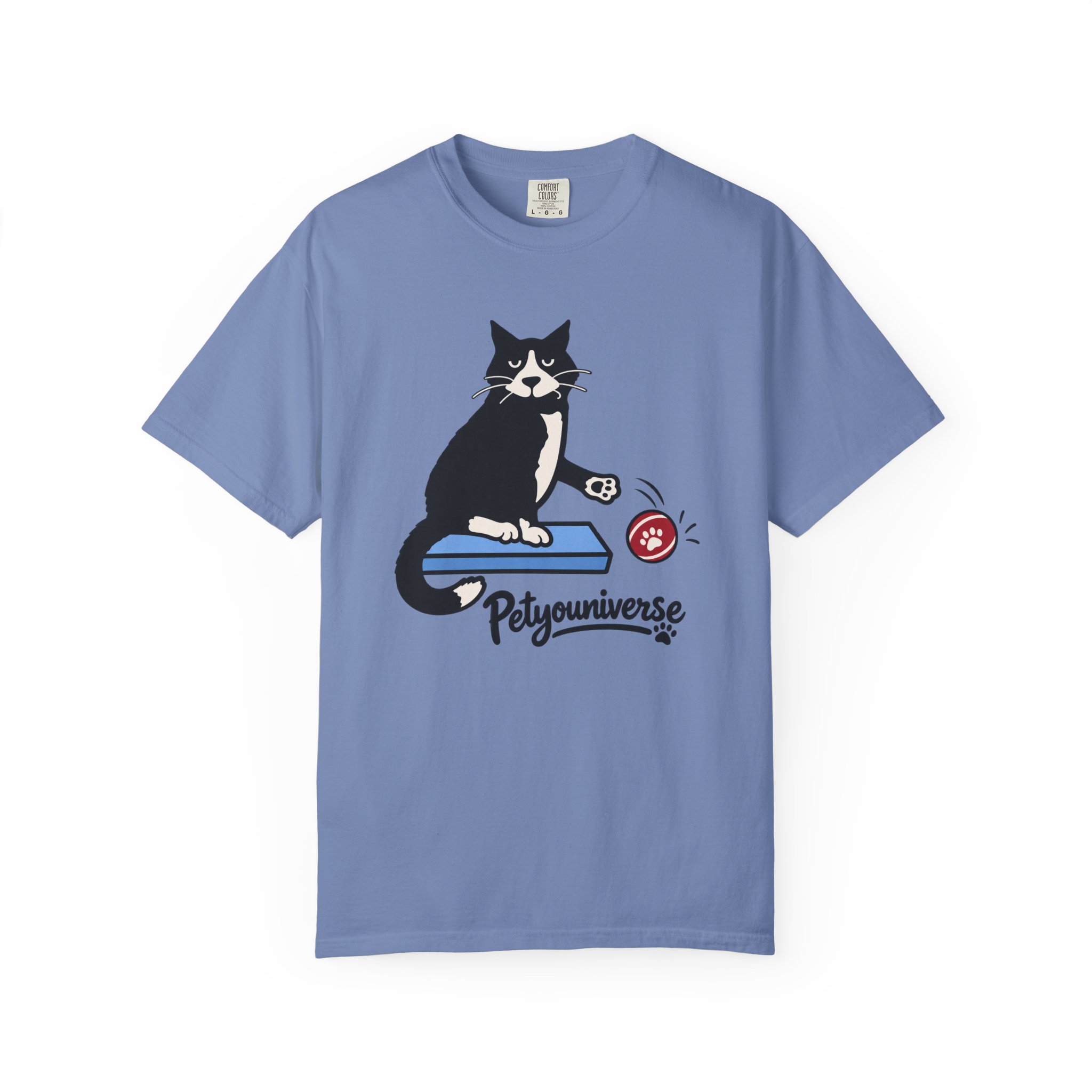 Cat on Scratch Pad Graphic T-Shirt — "Petyouniverse" Cute Paw Play Tee - Image 82