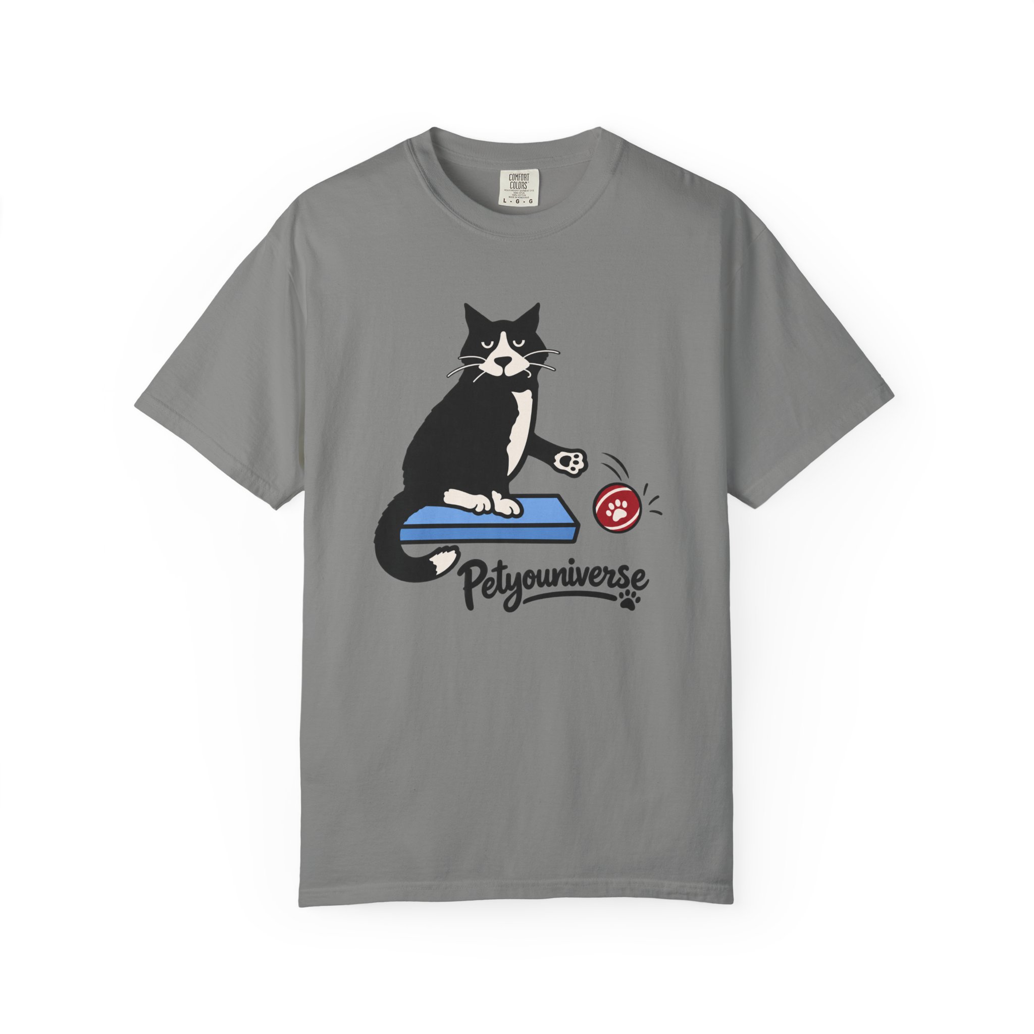 Cat on Scratch Pad Graphic T-Shirt — "Petyouniverse" Cute Paw Play Tee - Image 91