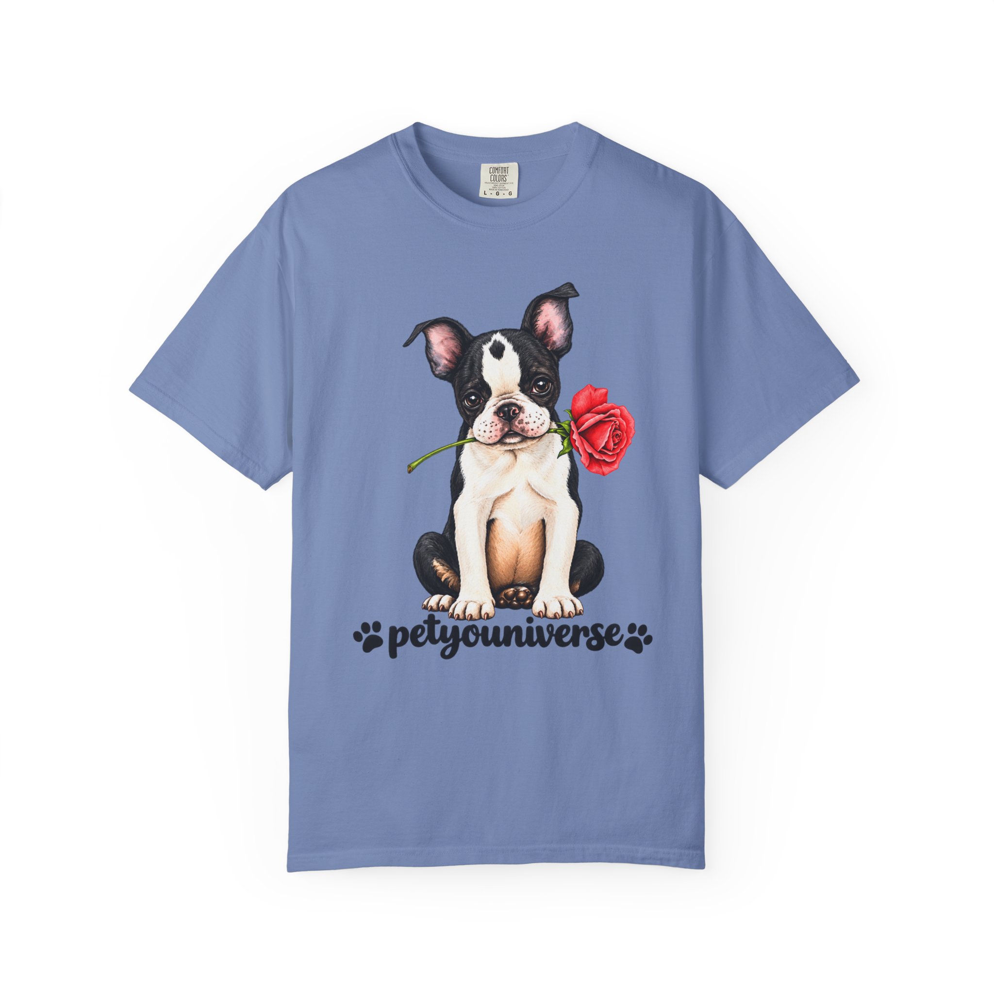 Boston Terrier Puppy Tee – Rose & "PetYoUniverse" Graphic T-Shirt - Image 82